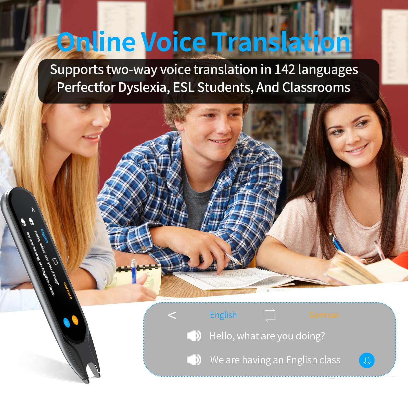 Penna di traduzione e lettura per scansioni, strumento professionale di assistenza per dislessia, difficoltà di apprendimento e studenti di lingue, dispositivo traduttore di lingue portatile, supporta