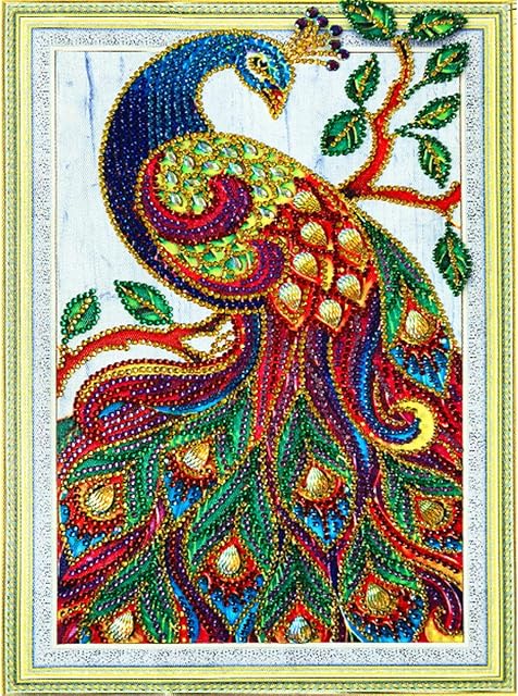 MXJSUA DIY 5D Special Shape Diamond Painting by Number Kit Crystal Rhinestone Round Drill Picture Art Craft Home Wall Decor 30x40cm Colored Peacock