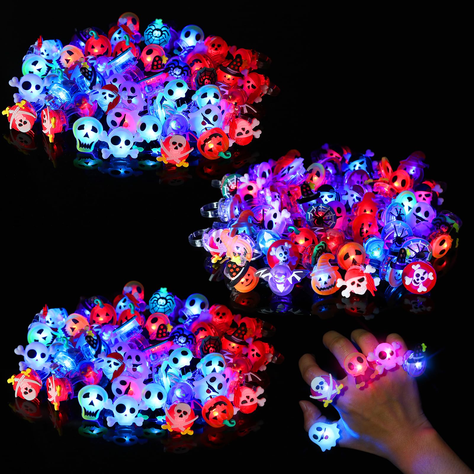 Snapklik.com : 150 Packs Spooky Halloween LED Rings - 15 Styles Light ...