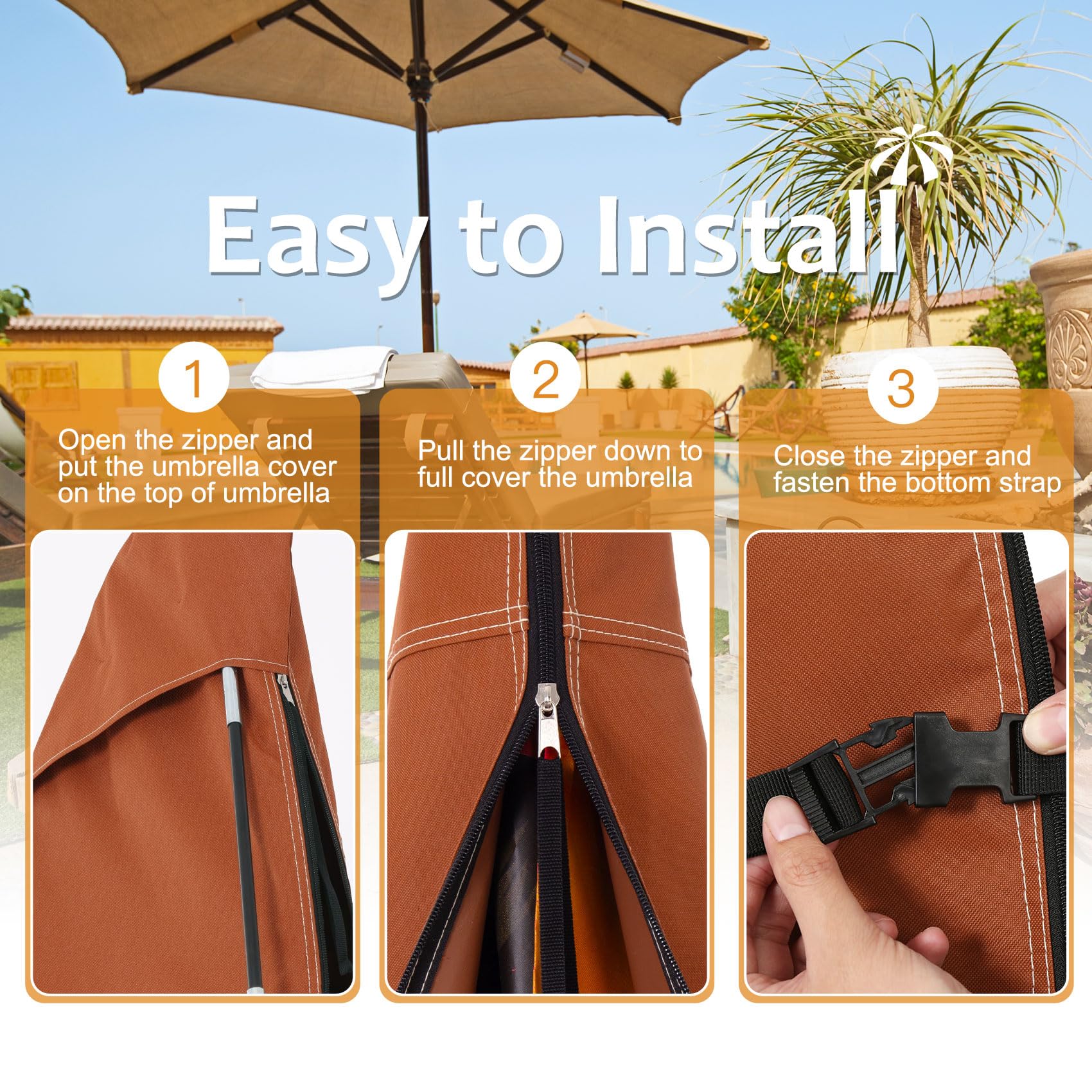 NettyPro Terrassenschirm-Abdeckung, wasserdicht, freitragender Offset-Sonnenschirm, Bananen-Regenschirm-Abdeckung, passend für 3 m bis 3 m, Braun