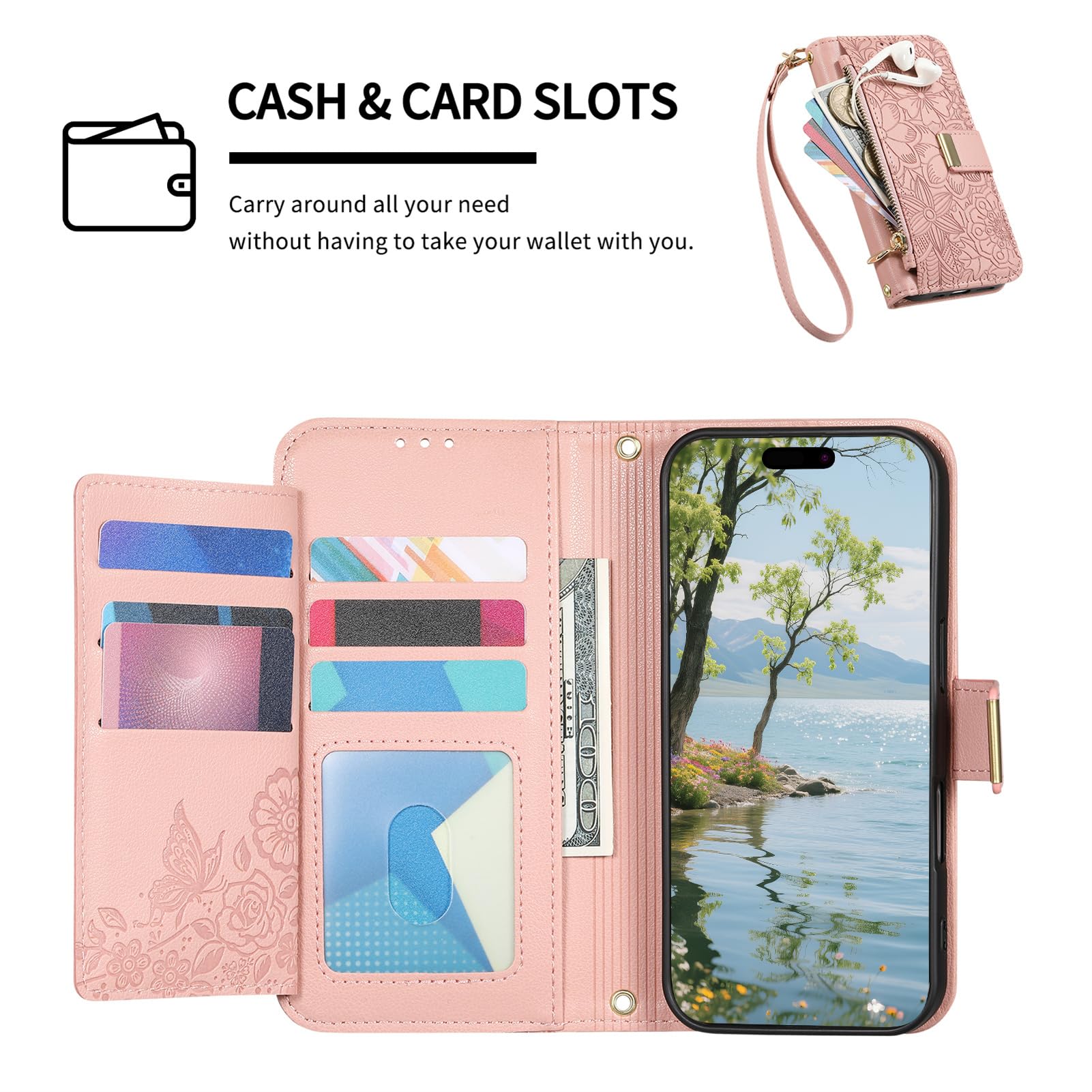 Fertuo Cover per Xiaomi Redmi 15 4G, Fiori Custodia a Libro Portafoglio Antiurto in Pelle PU Flip Case Interna Silicone con Porta Carte, Supporto, Chiusura Magnetica e Cinturino, Rosa
