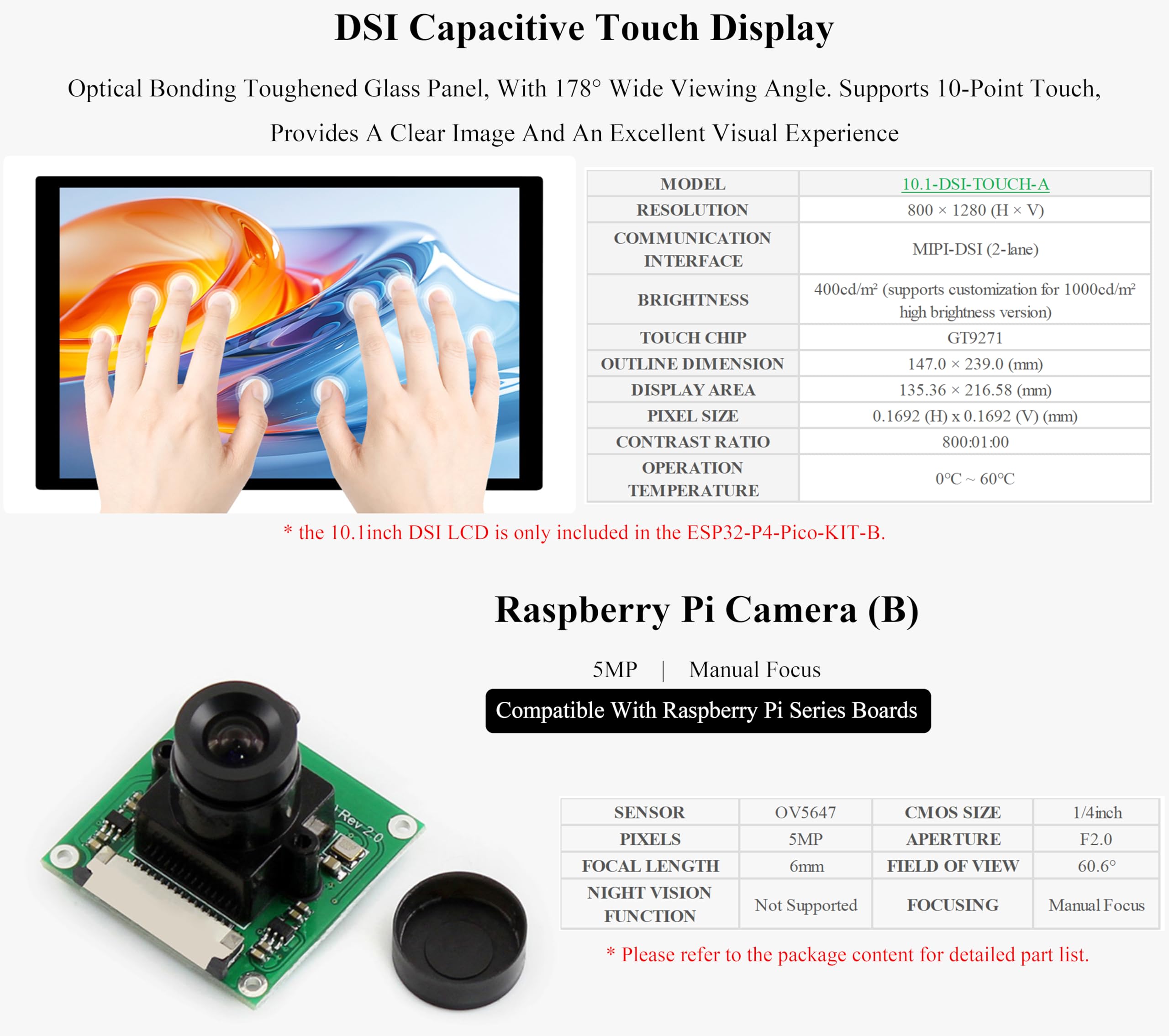 ESP32-P4-Pico Development Board, Based On ESP32-P4, Rich Human-Machine Interfaces-Display/Camera Interface, Speaker Header,etc. Bundle with Board, Camera, Speaker, DSI 10.1inch DSI Touch LCD-12 Items