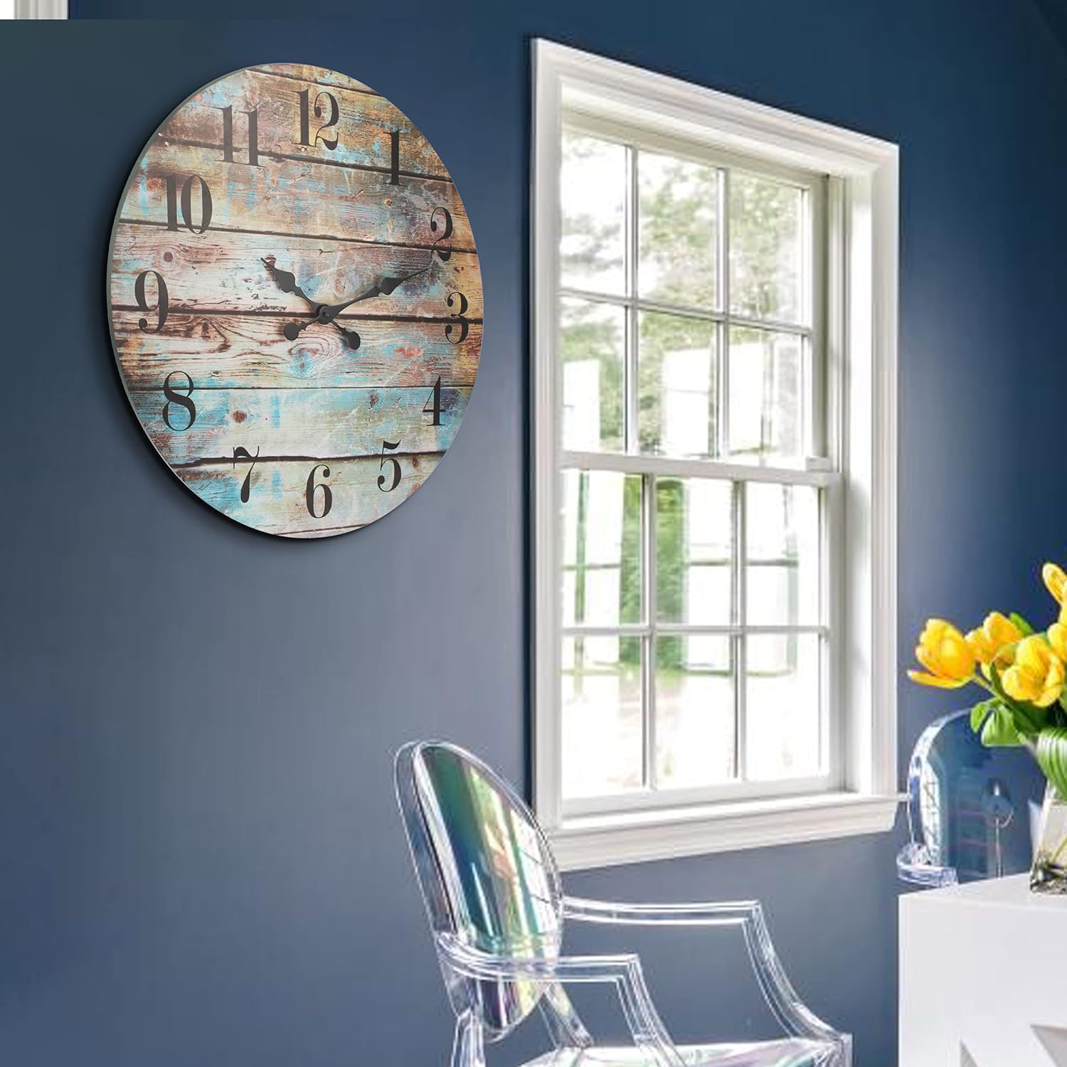 Stonebriar Vintage Farmhouse Wooden 23 Inch Round Battery Operated Hanging Wall Clock