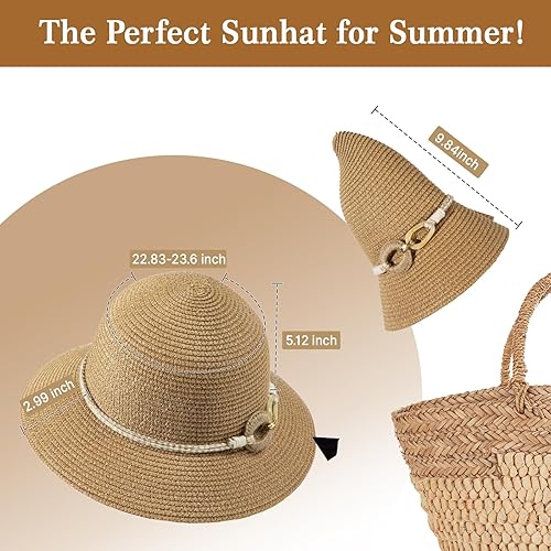 Miniatura 4 de Sombreros de playa para mujer, sombrero de paja de ala ancha para mujer, protección solar UPF 50+, protección solar UV, sombrero plegable enrollable