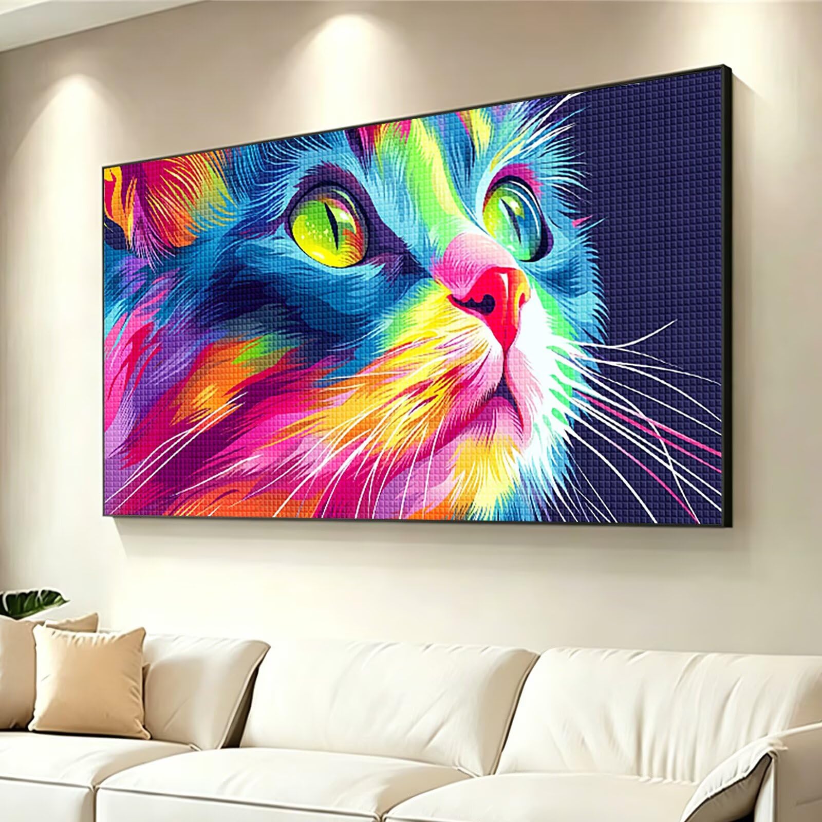 Diamond Painting Adultos Gato Pintura Diamante, Vistoso Diamond Painting 5D Completo, DIY Cuadrado Bordado Punto de Cruz Cuadros de Diamantes Kit para Decoracion Hogar, Regalo Mujer 160x80cm 0J-374