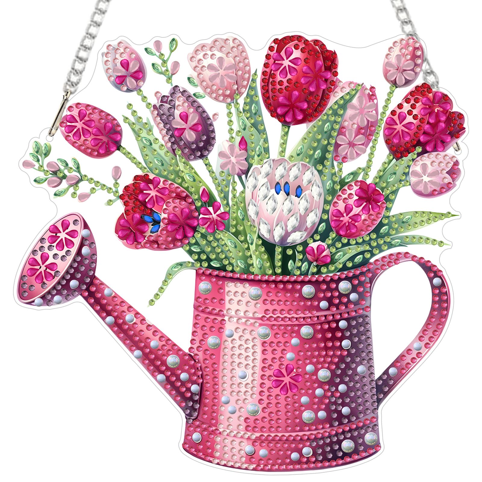 MXJSUA Tulip Diamond Painting Art Window Suncatchers, Diamond Art Kits for Adults Hanging Ornaments with Chain, Special Shape Crystal Diamond Pendant Accessories for Decor Gift 20x20cm