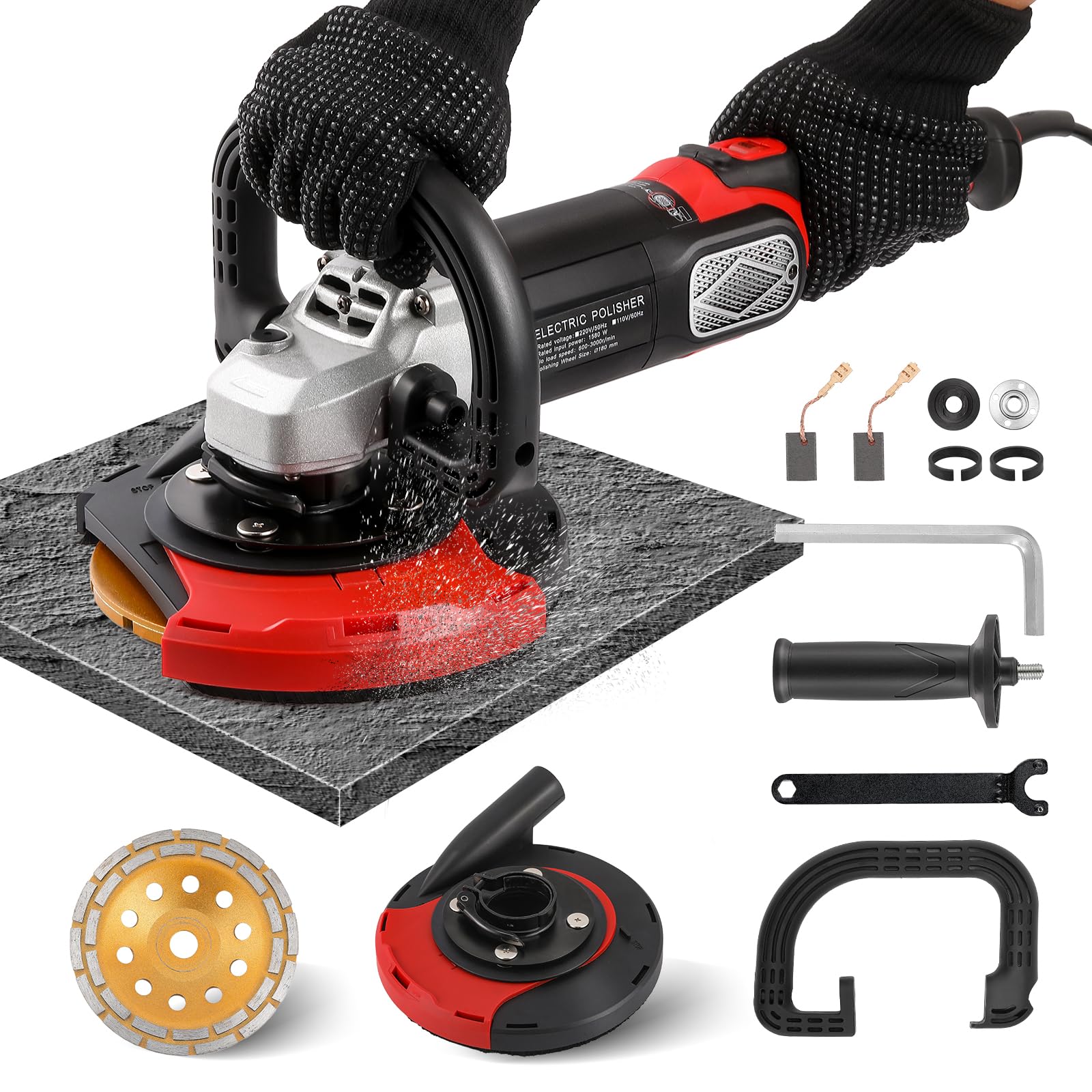 Antstone Set di smerigliatrici per calcestruzzo da 7 pollici, appiattimento della superficie in calcestruzzo con copertura per la rimozione della polvere, kit raddrizzatore angolare da 1580 W 3000