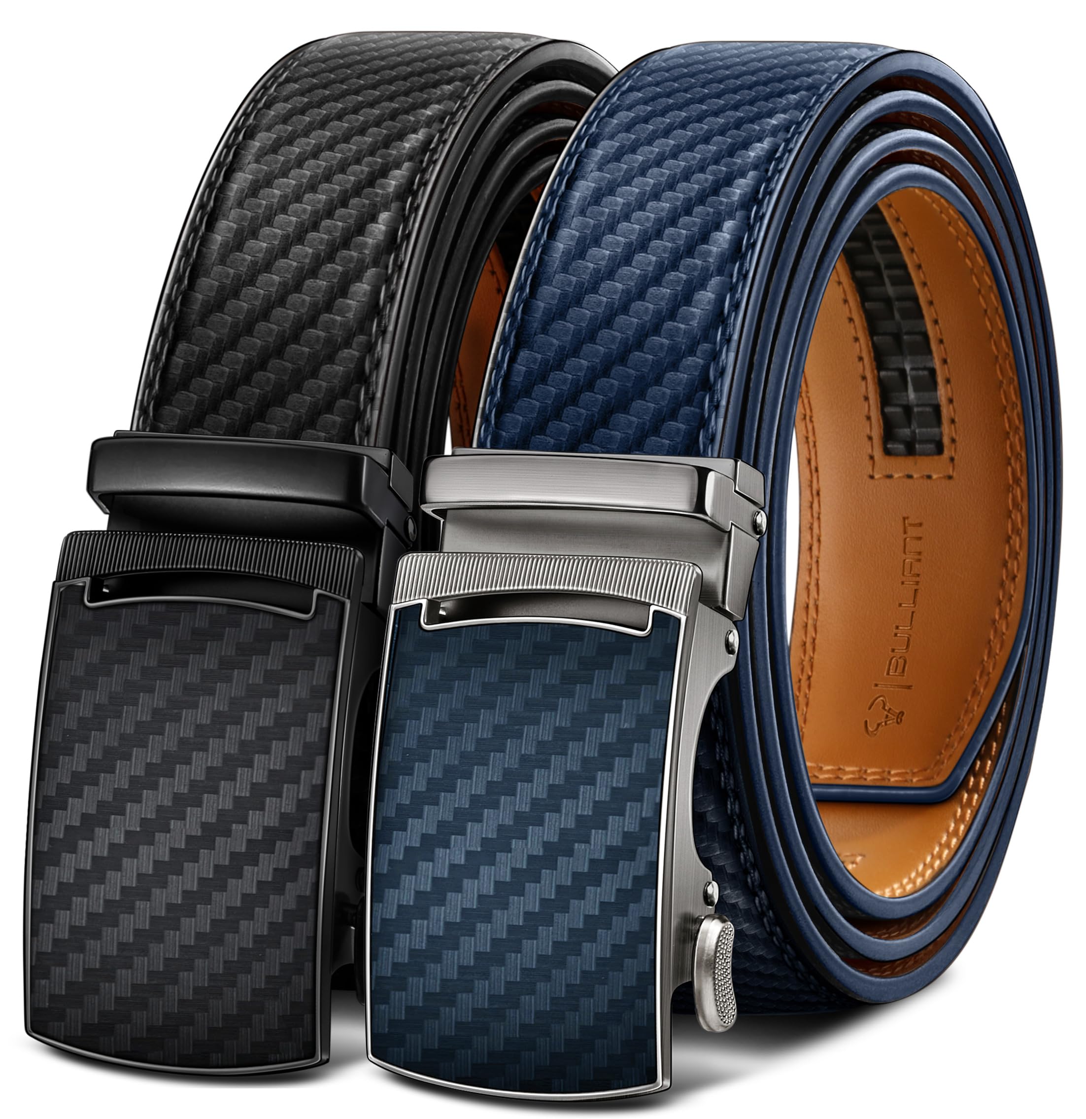 BULLIANT Ledergürtel Herren 2er, Gürtel Herren Ratsche Automatikschließe für Herren Verstellbar 35mm Breit mit Geschenkbox
