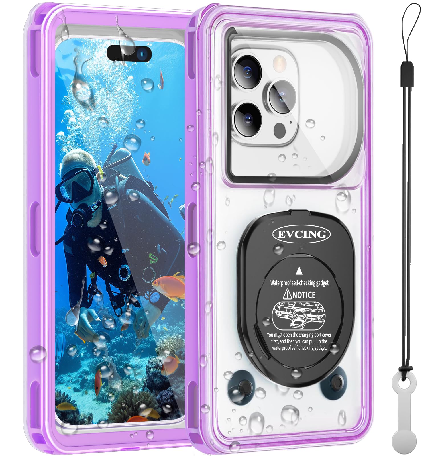 Evcing Waterproof Phone Case, Underwater Phone Cases for Snorkeling, IPX8 Diving Case, 360 Full Body Protection for iPhone 16 Pro Max/15/14/Galaxy S24