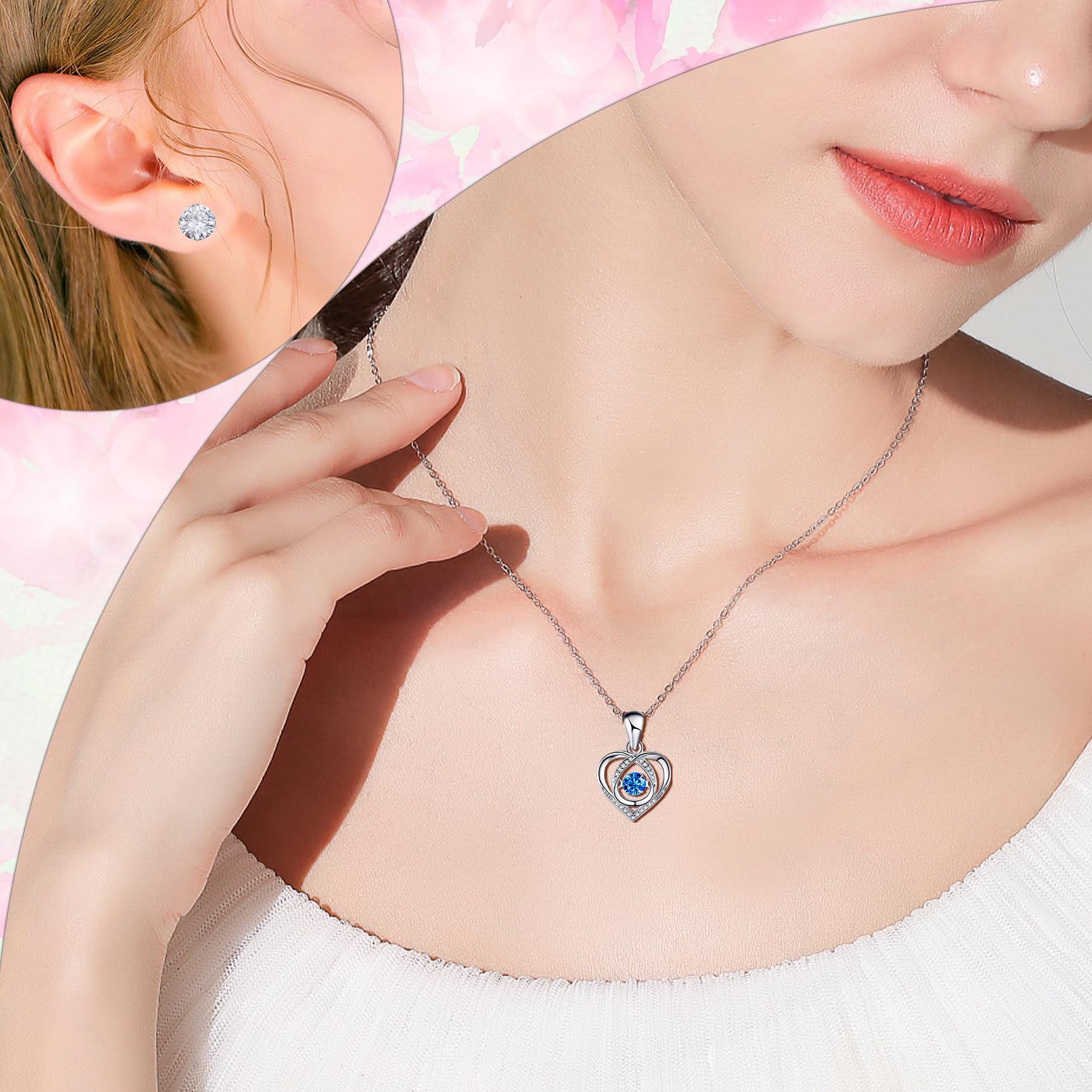 CSYY Rosa Eterna, Festa della Mamma Regalo per Lei con Collana Cuore e Orecchini a Perno San Valentino Festa Della Anniversario Natale Compleanno Sorella Moglie Blu
