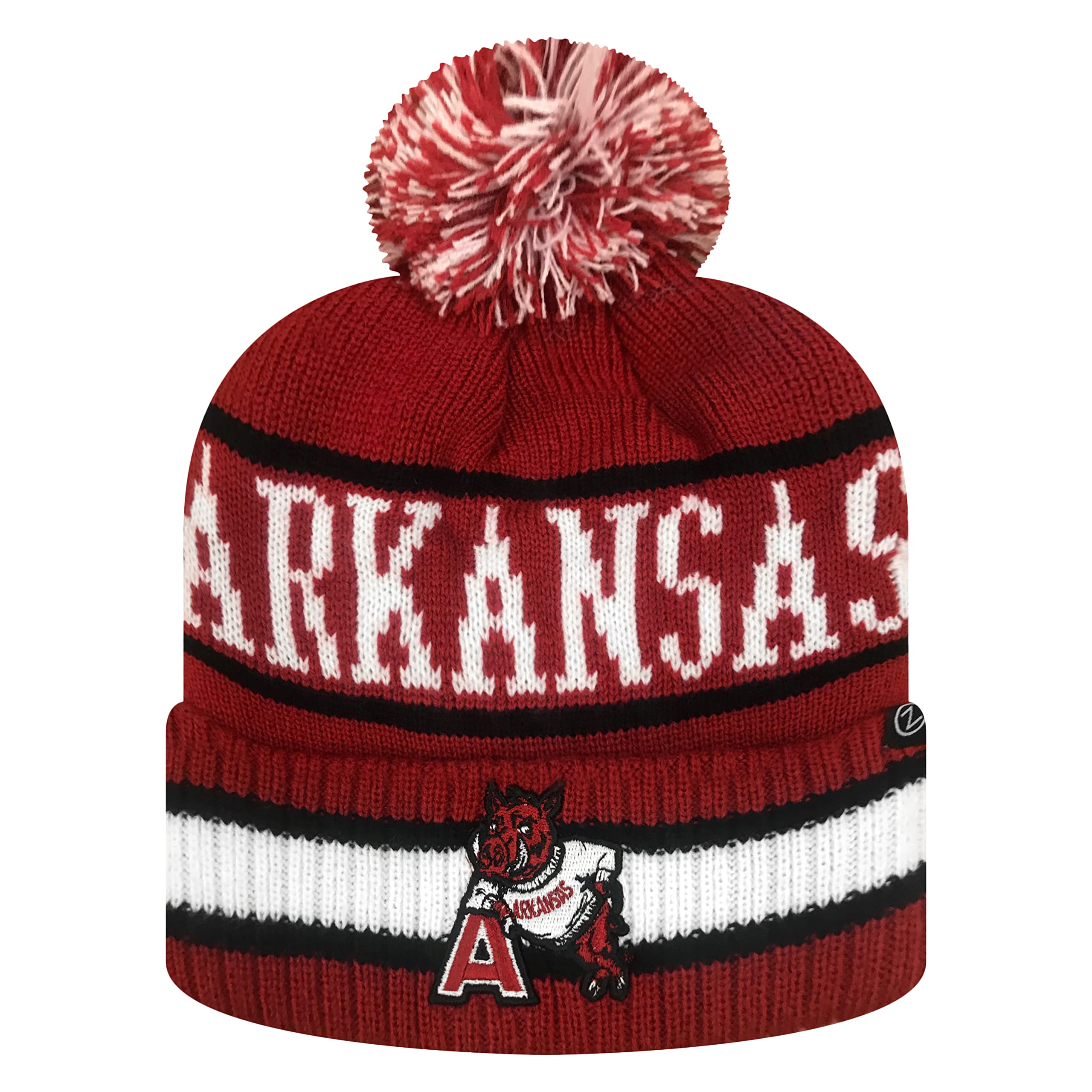 ZephyrNCAA Team Color-Retro Logo -Cuffed Knit Skully Beanie Pom Hat