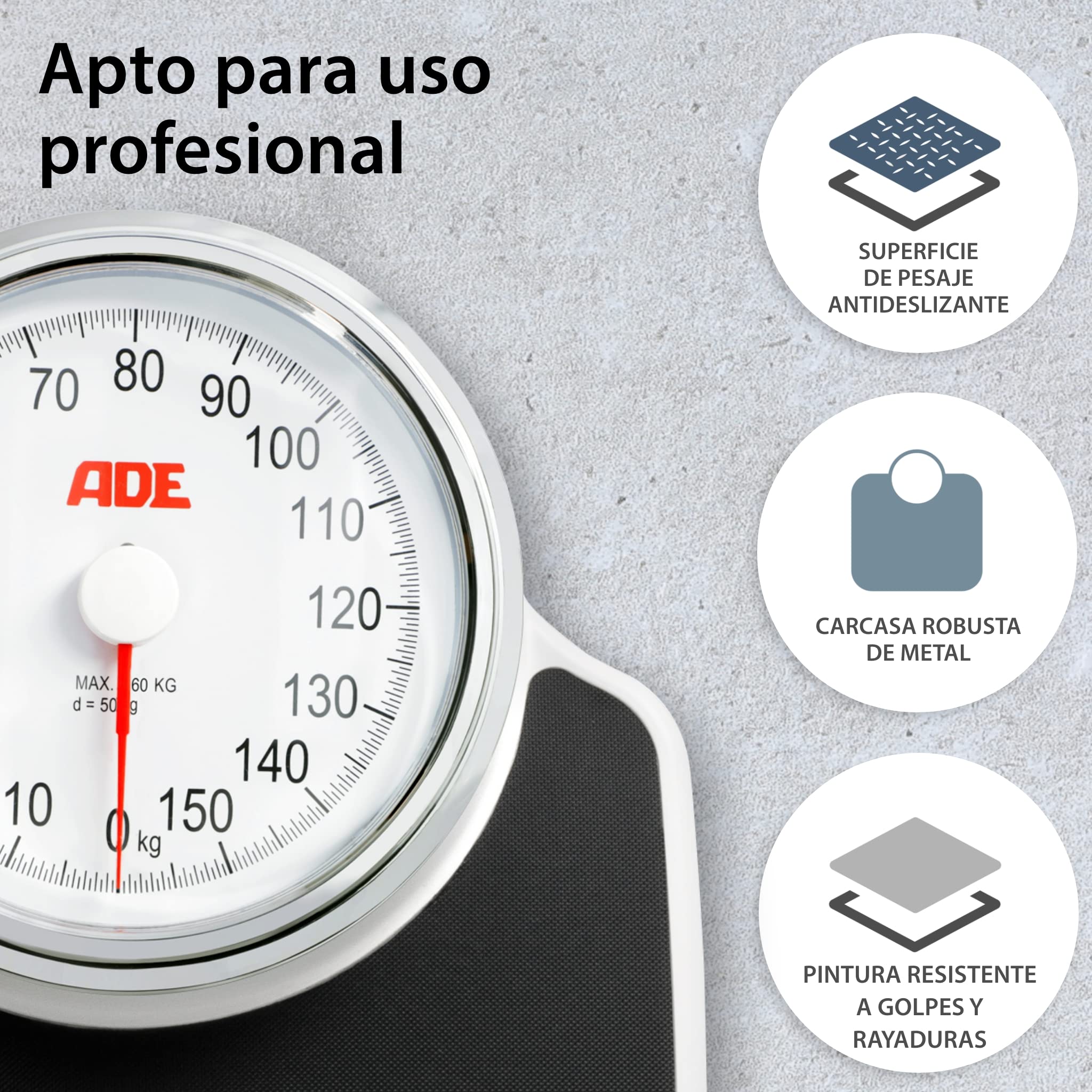 ADE Báscula personal mecánica | resultados de pesaje de alta precisión hasta 160 kg | dígitos extragrandes | superficie antideslizante | diseño de báscula de médico