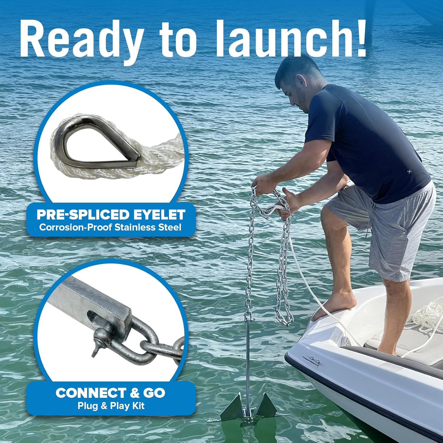 8.5lb Heavy Boat Anchor Kit Fluke Anchor with Anchor Chain and Boat Anchor Rope Set for 15-25' Foot Including Boat Anchors for 18' and 21' Boats Pontoon, Deck, Fishing, and Sail 75FT Rope : Sports & Outdoors