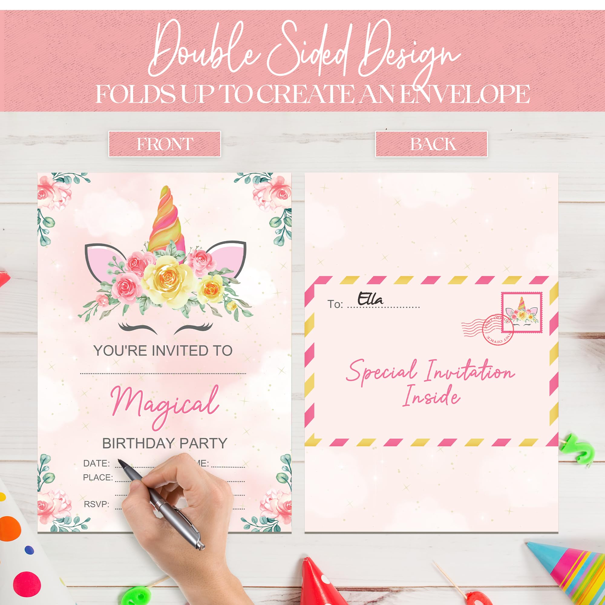 La Invitada Invitaciones De Cumpleaños Princesa/unicornio - Pack 10  Unidades (14.8x10.5cm) Juegos Cumpleaños Infantil, image size:2000x2000