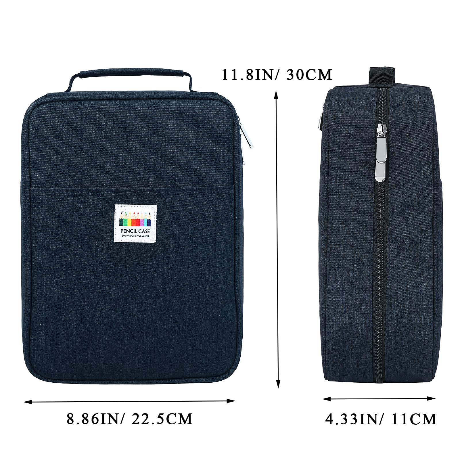 JAKAGO Trousse de Rangement Grande Capacité avec 90 Poches Élastiques – pour Jusqu'à 270 Crayons, Crayons de Couleur ou Stylos Gel – Idéal pour Les Artistes (Bleu)
