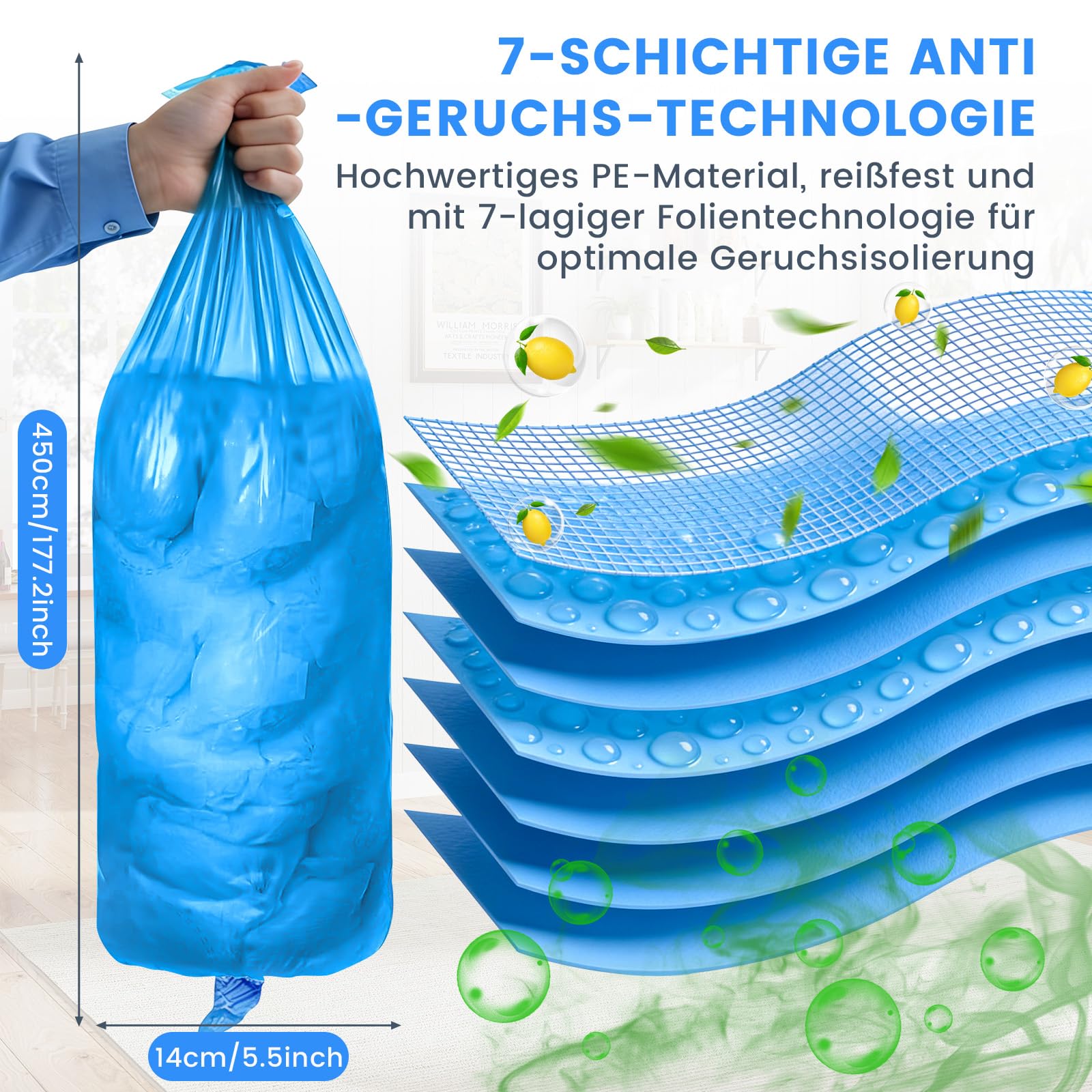 18 Stück Windeleimer Nachfüllkassetten Nachfüllfolie Abdichtung Zähigkeit, 4.5M Nachfüllbeutel Verbesserte Geruchsresistenz und Haltbarkeit Kompatibel mit Windeleimer & Katzenstreueimer - 4