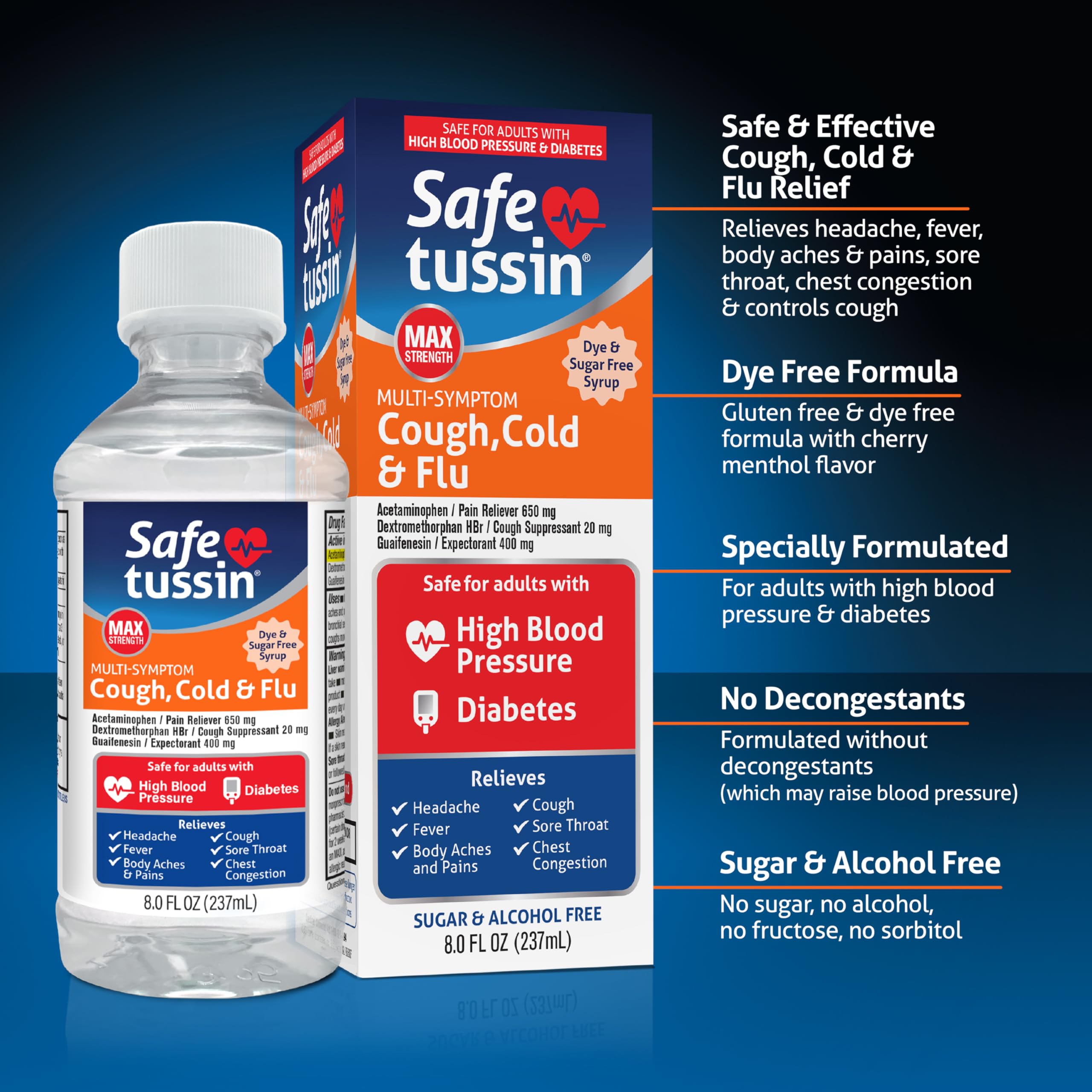 Safetussin Max Multi-Symptom Cough Relief Syrup for Cold and Flu, 8 Fl Oz — Amazon image 3