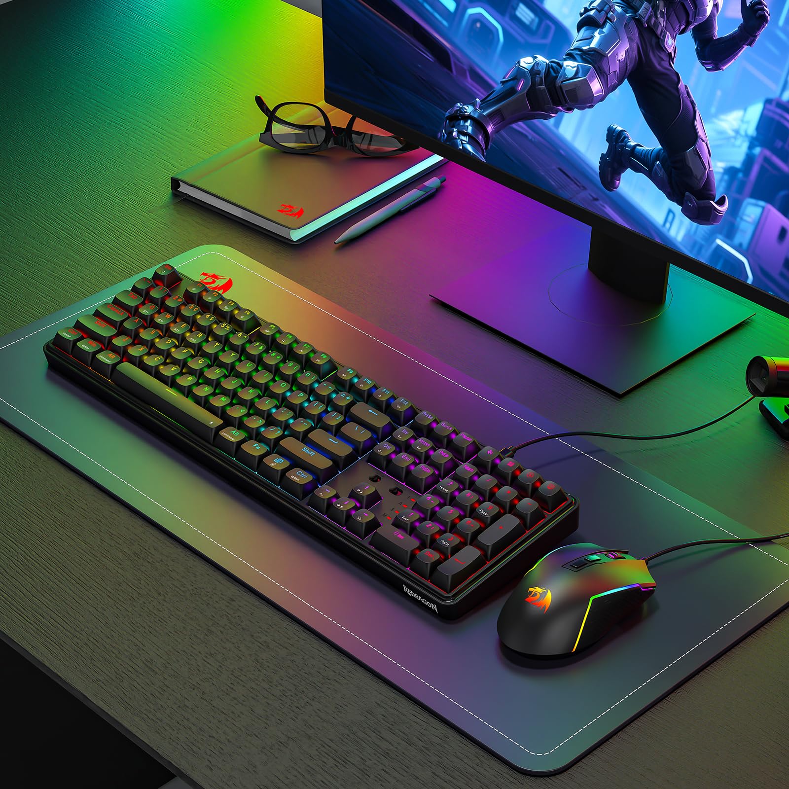 Redragon S163 Wilreess - Combo de teclado y mouse para juegos de 3 modos, teclado K689 PRO RGB de 108 teclas y mouse para juegos M693 de 8000 DPI