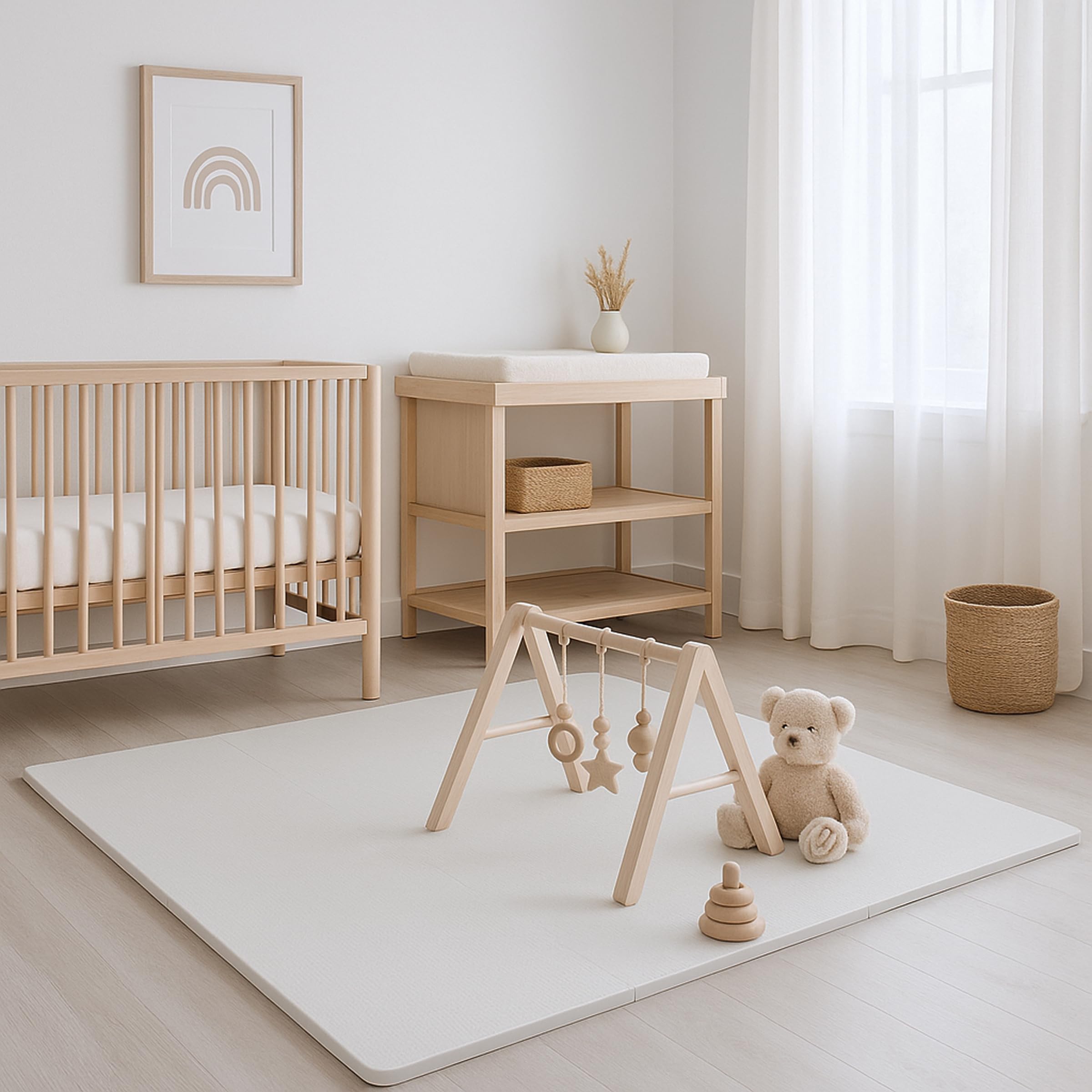 Toddlekind Baby Puzzlematten, 9-teiliges Set mit Rand, schadstofffreie Schaumstoffmatten für Bauchlage & Krabbeln, neutrale Farben, 45 × 45 cm pro Matte, Gesamtfläche: 131 x 131 cm