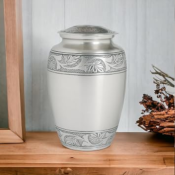 Lightnpro Pewter Cremation Urn for Human Ashes Adult, Hand Crafted Cardinal Burial and Funeral Memorial Keepsake with Elegant Finish & Screw Top Lid - 10 Inch - Silver