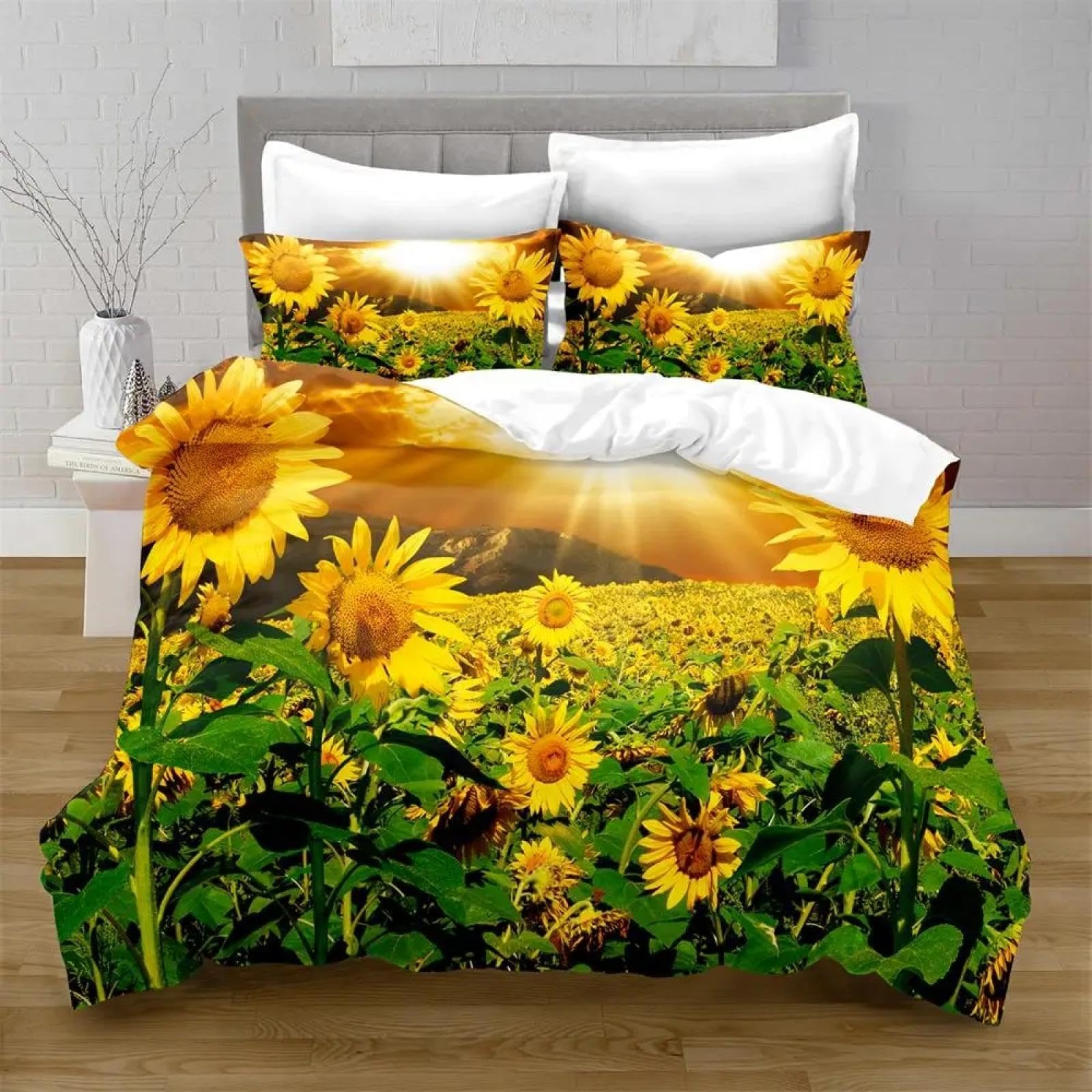 Housse de couette tournesol en microfibre douce anti-plis pour lit double