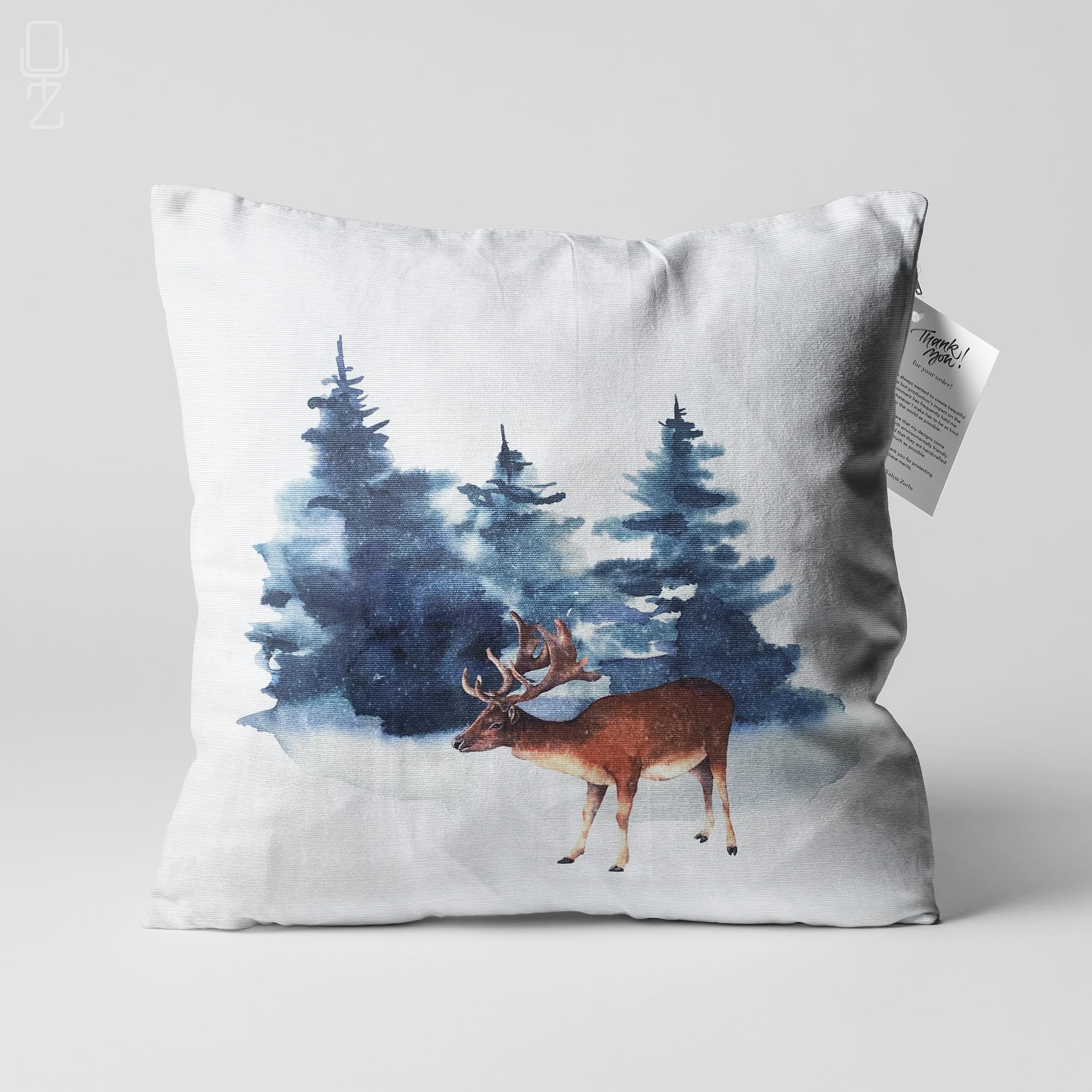 OyzShop Christmas Cushion Cover with Reindeer & Winter Pine Trees, Double Sided with Multi-Sizes, 55x55cm (22x22 Inch), Option 3 (1 Piece)