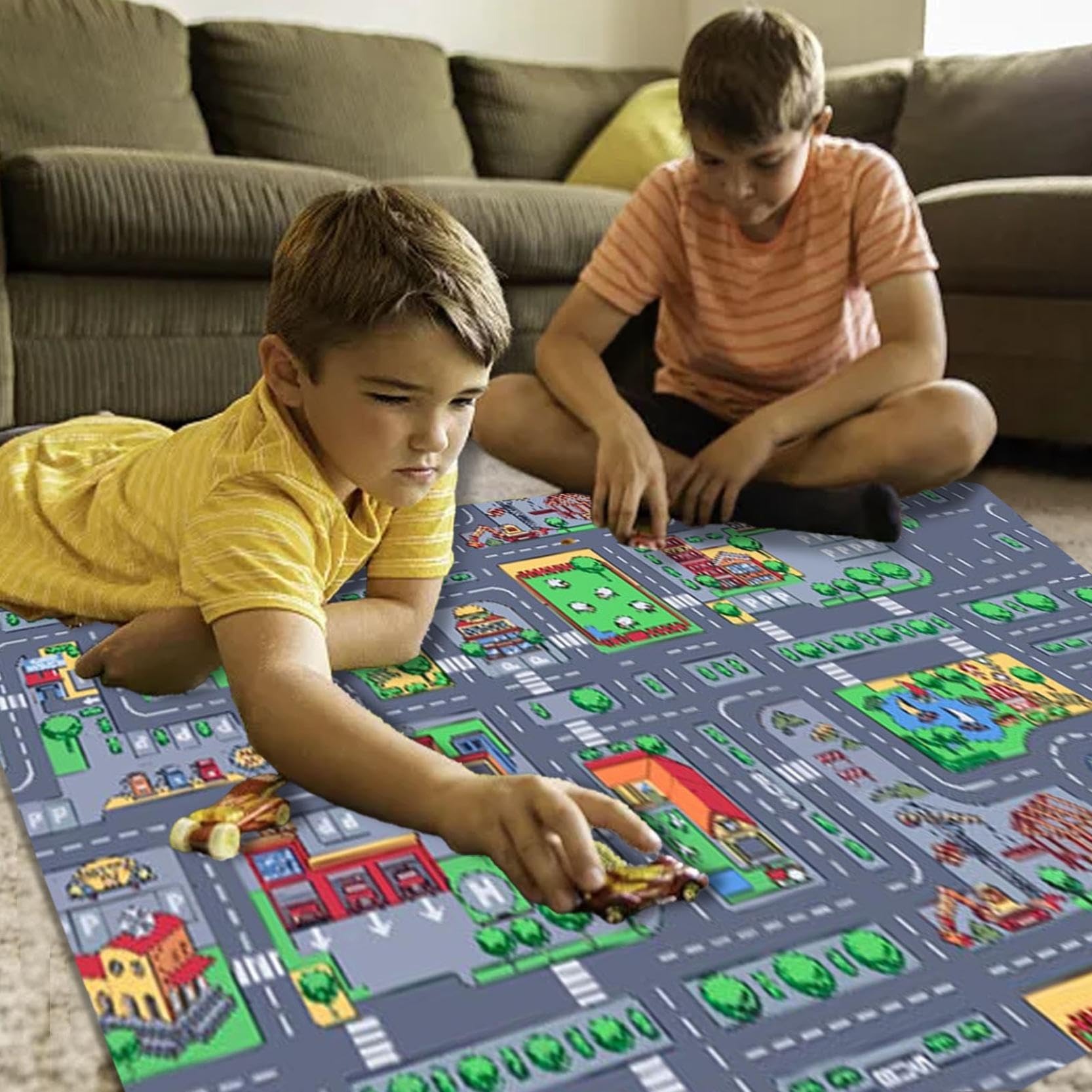 Tapis Voiture Enfant Tapis Chambre Enfant Tapis Circuit Voiture Tapis de Jeux Enfant Tapis Jeu Enfant Tapis Enfant Voiture Tapis de Voiture Enfant Chambre Fille et Garçon Antidérapant (140CM*100CM)