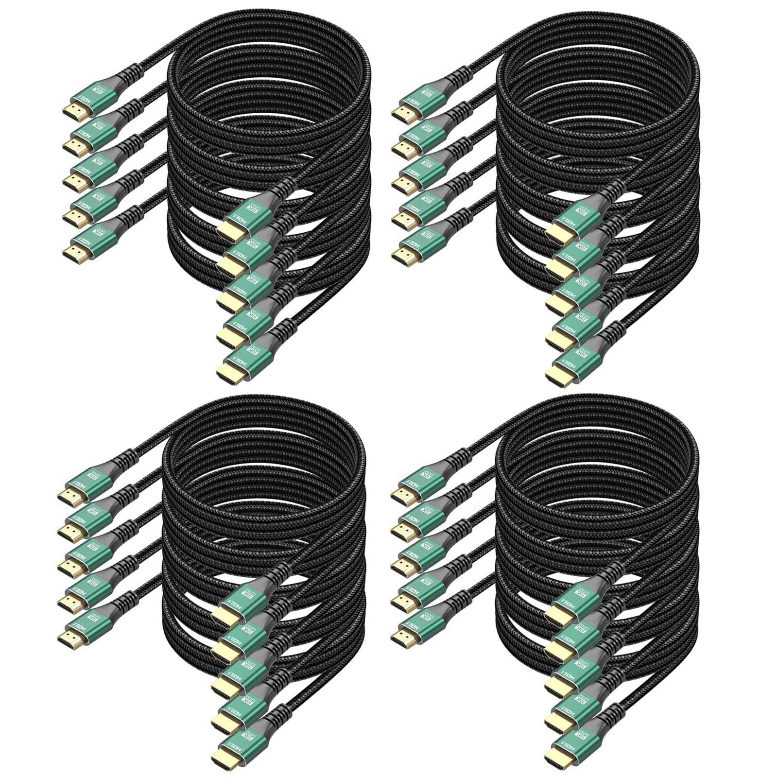 Paquete de 20 cables HDMI de 6.6 pies, cable HDMI 2.1 8K a granel ultra alta velocidad 48Gbps 8K @60Hz, 4K @120Hz cable HDMI trenzado eARC, HDR10, HDCP2.2 y 2.3 para PS5/PS4, Roku TV, monitor, HDTV