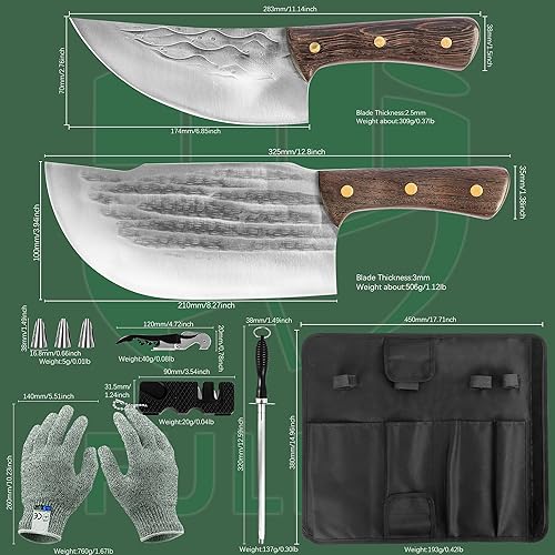 Miniatura 3 de FULLHI Juego de cuchillos japoneses de acero inoxidable de 14 piezas, juego profesional de cuchillos de carnicero de 8 piezas con bolsa de cuchillos