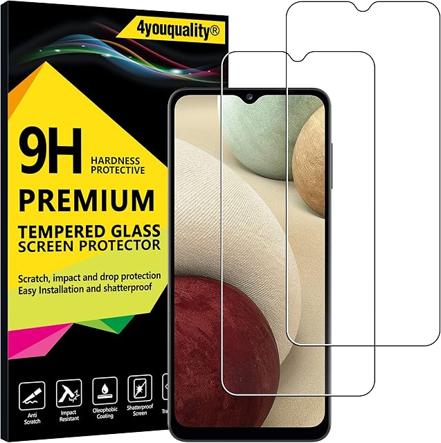 4youquality Screen Protector for Samsung Galaxy A12, Galaxy A32 5G & Galaxy A02s / A03s, Tempered Glass Film, 2-Pack, [LifetimeWarranty][Impact-Resistant][Anti-Scratch]