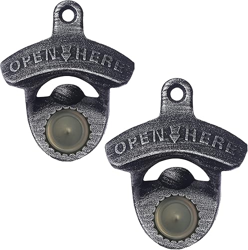 Jumiok Paquete de 2 abridores magnéticos de botellas de cerveza de montaje en pared con imanes integrados para atrapar la tapa de la botella (plata