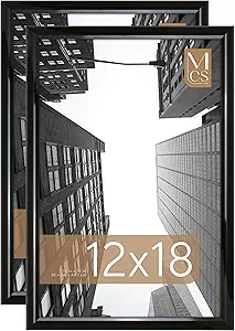 MCS Trendsetter 12x18 Poster Frame Black High-Gloss, Vertical & Horizontal Wall Hanging Large Picture Frame for Photos, Posters & Art Prints (2-Pack)