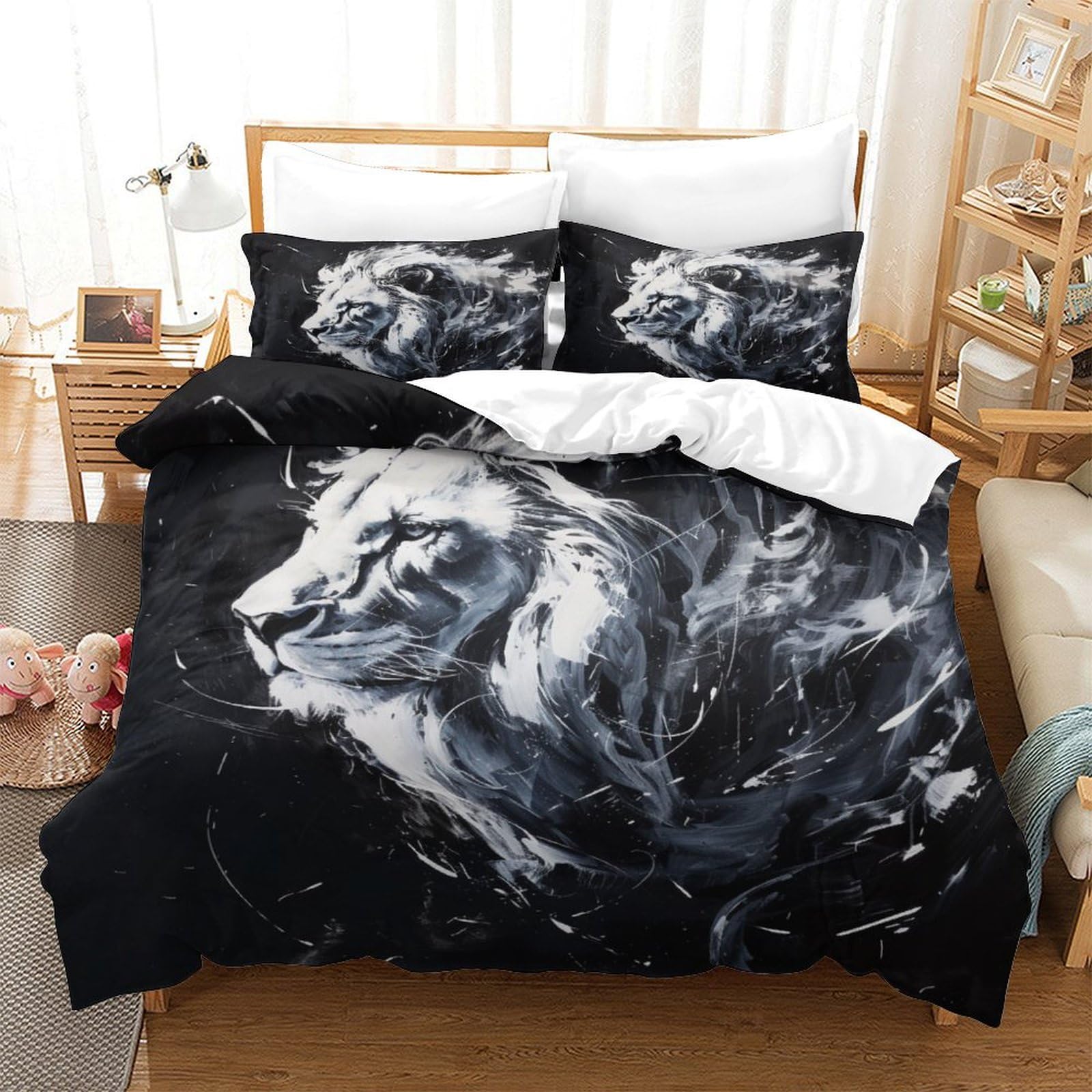 Parure de lit imprimé Lion pour créer une ambiance savane moderne dans votre chambre