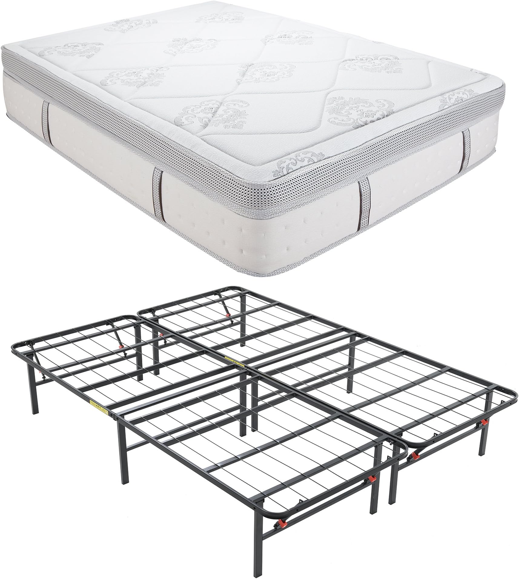Classic Brands Gramercy Euro-Top Cool Gel Memory Foam and Innerspring Hybrid 14-Inch Mattress & Hercules Heavy-Duty Platform Metal Bed Frame - Full