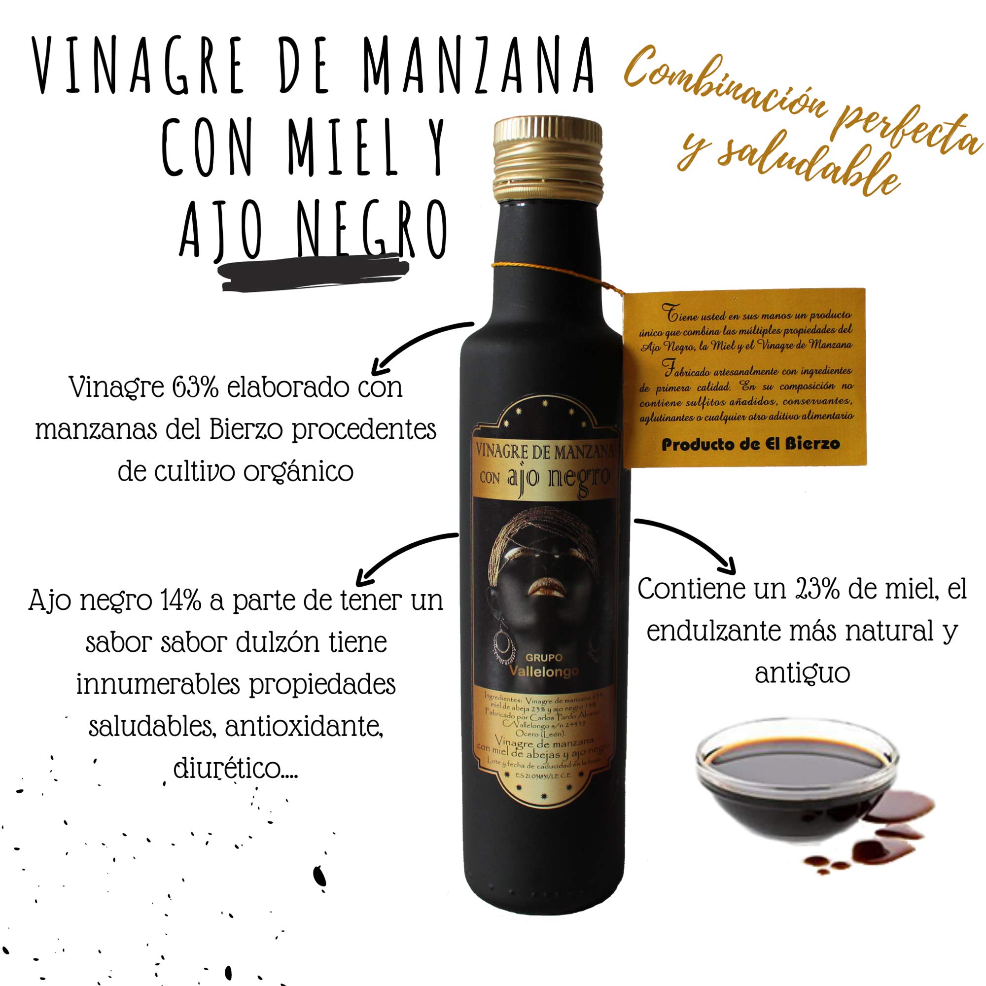Vallelongo Vinagre de Manzana con Miel y Ajo Negro 250 ml