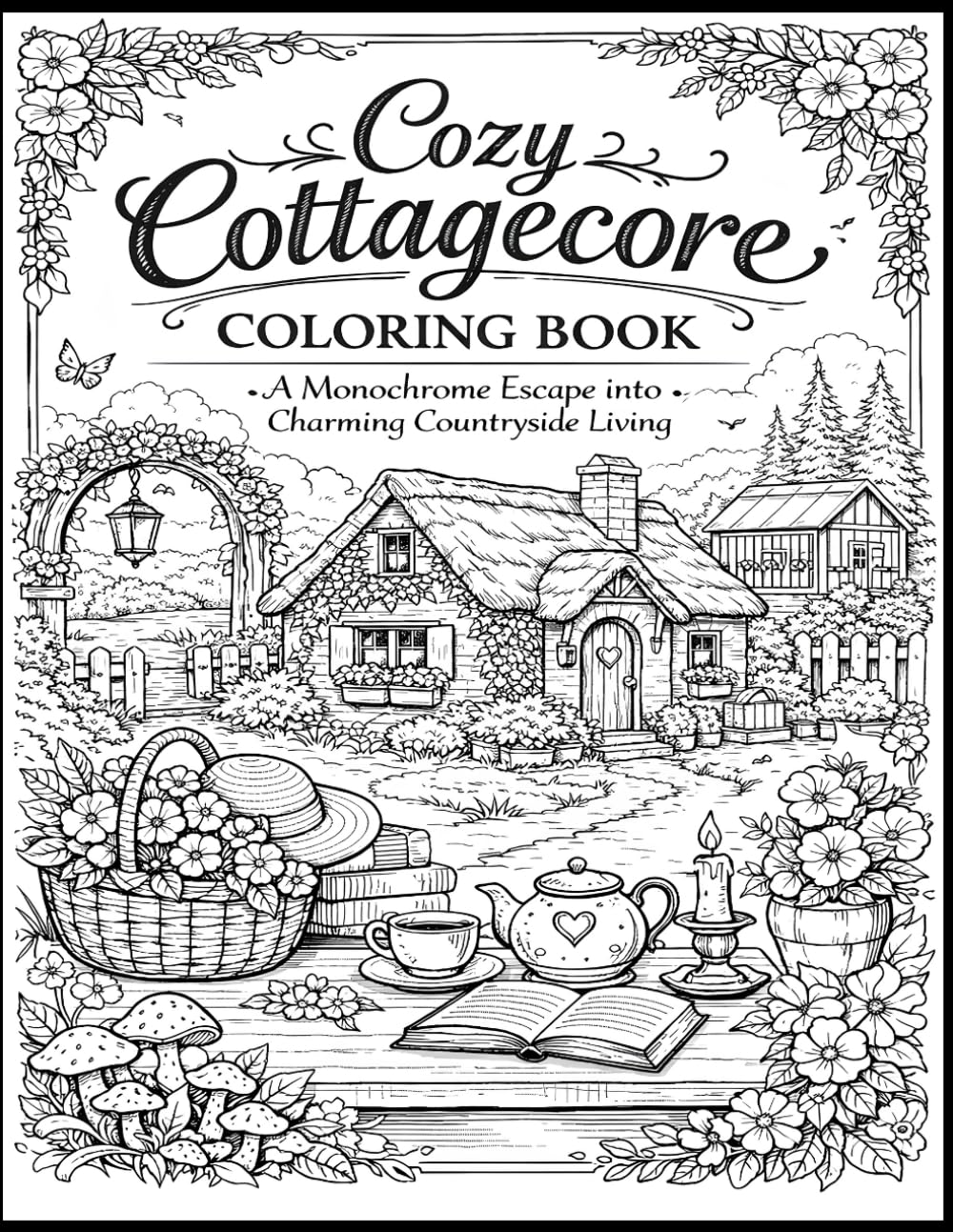 Cozy Cottagecore Monochrome Coloring Book: A Relaxing Black-and-White Coloring Book Featuring Cozy Cottages, Rustic Gardens, and Peaceful Nature Scenes (The Monochrome Garden Coloring Series)