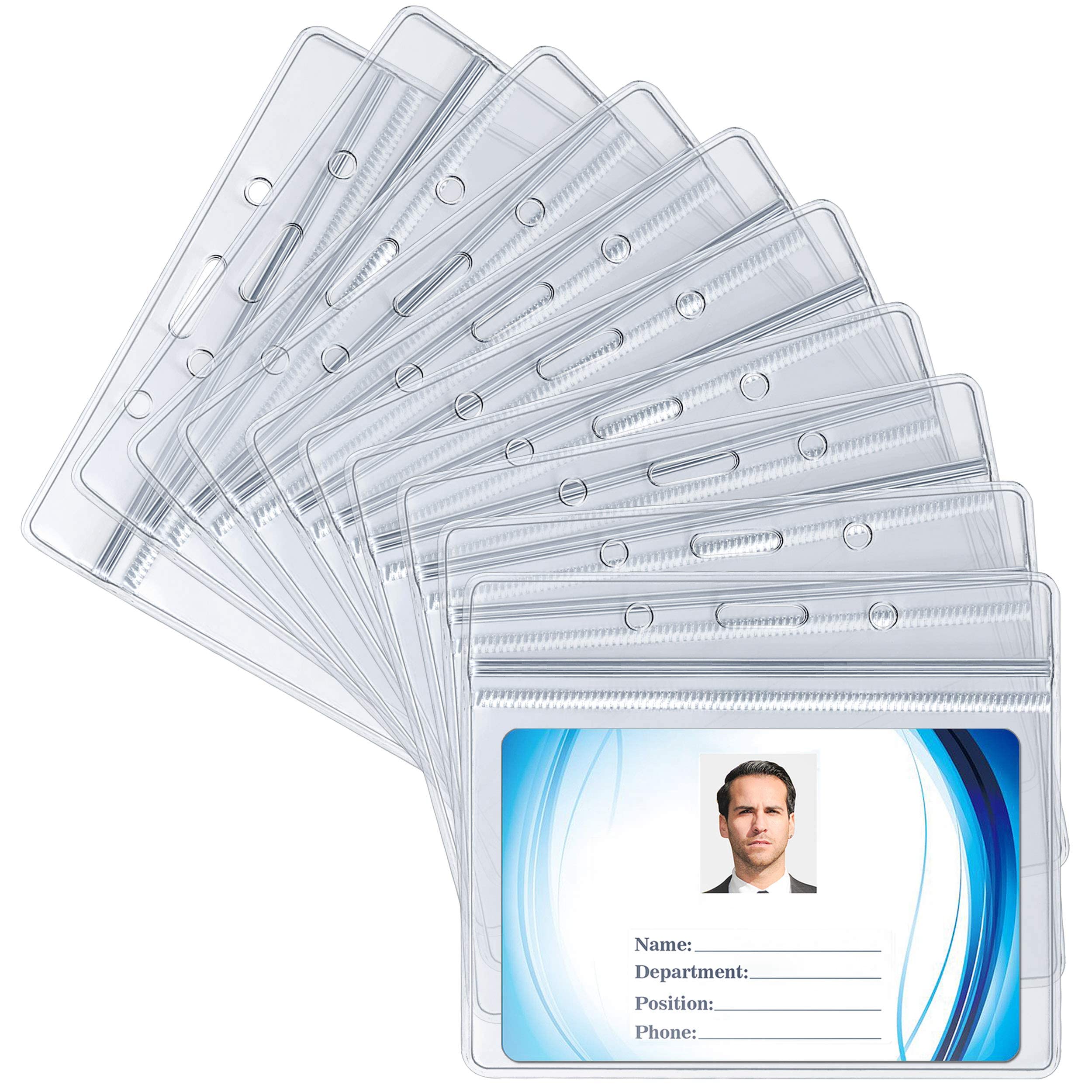 Dotpot Horizontal Clear Waterproof ID Card Holders with Sealable Zip Name Tag Badge(Transparent Horizontal) - Pack of 75 3