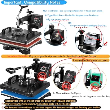 K Type Heat Press Control Box,Replacement Parts for 15x15 Heat Presss with Replaceable Fuse,Temperature Time Controller,Heat Press Control Box for T ShirtsMugCup,1400W,Pre-Purchase Consultation