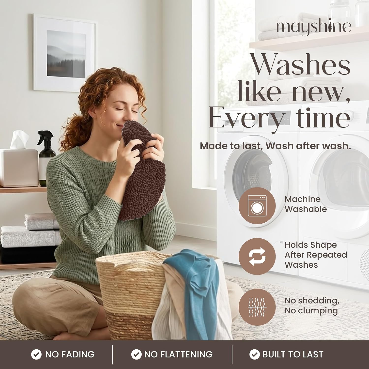 MAYSHINE Toilet Lid Cover - Brown, Plush Microfiber Oval Toilet Seat Covers for Bathroom, Machine Washable Elongated Toilet Cover Seat, Stretches up to 21"x19"