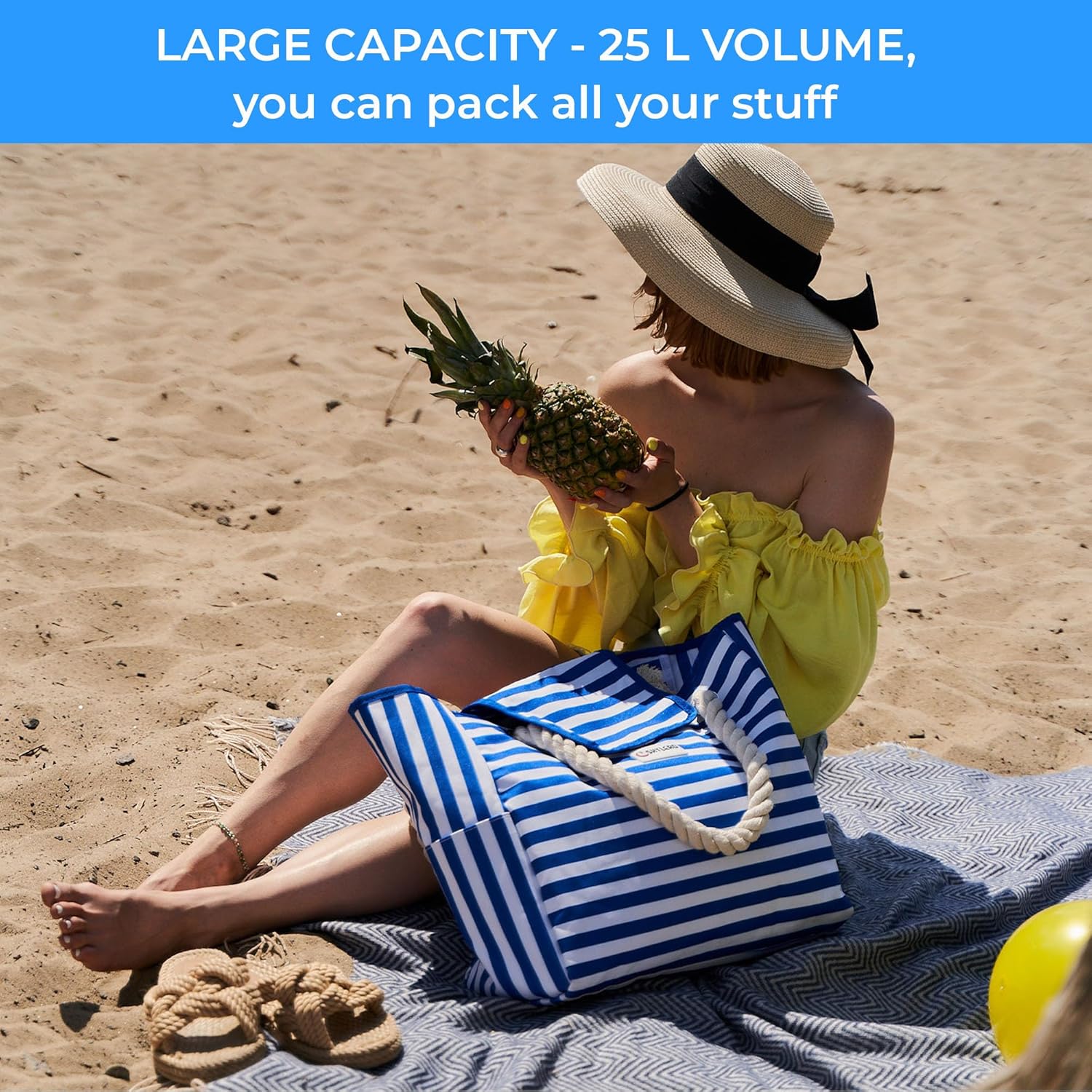 SHYLERO Beach Bag and Pool Bag Has Airtight Pouch, Magnetic Snap Closure. Beach Tote is Water Resistant. Family Size - Image 7