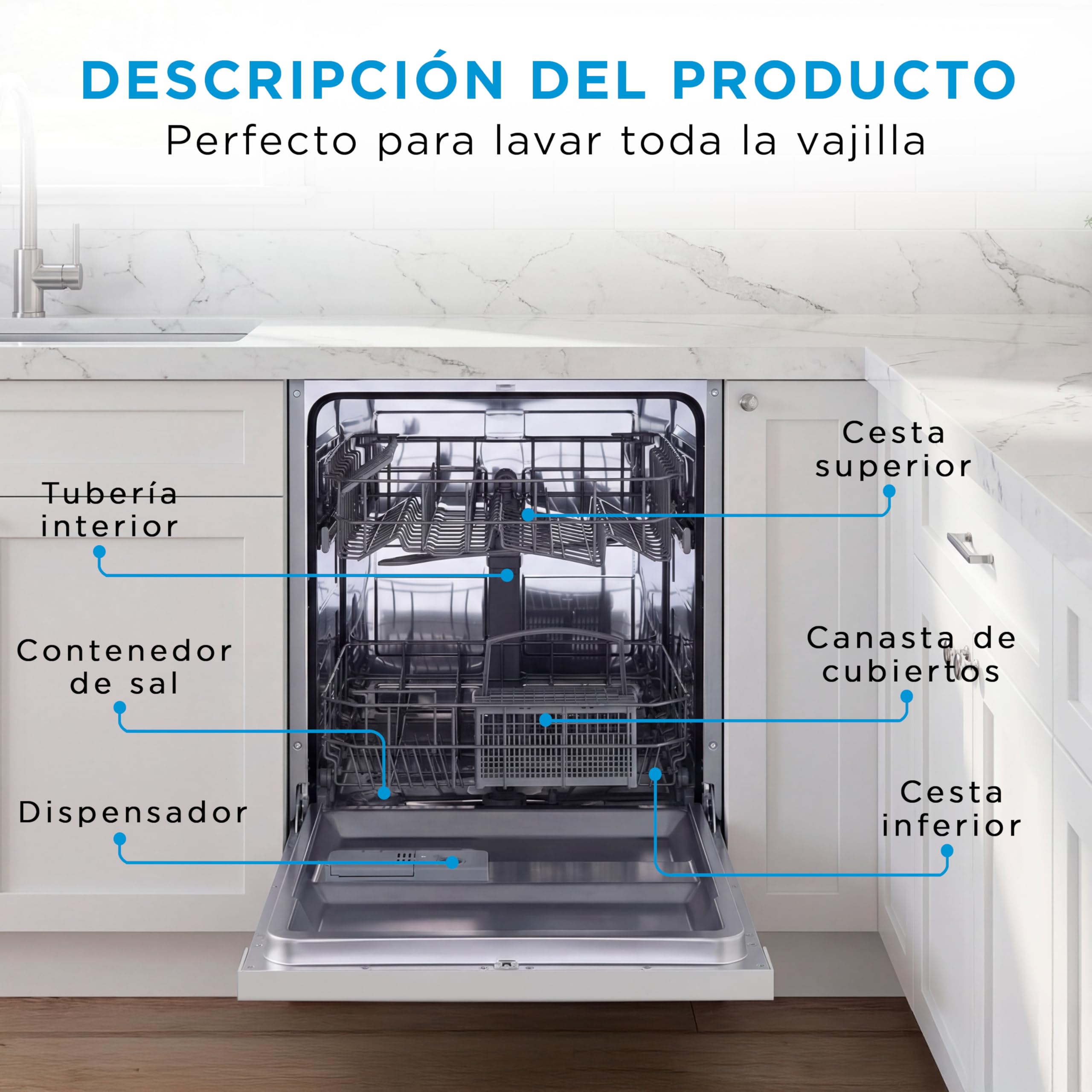 Midea Lavavajillas 60 cm+++ Blanco para 12 servicios - Lavaplatos Libre Instalación con 4 Programas de Lavado, Integrable - Filtro Antibacterias, 49 dB, y Función de Media Carga Nuevo Modelo