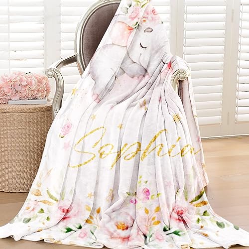 Vista 101 de Manta personalizada de unicornio con nombre para niña, niños personalizados, franela suave rosa, regalo personalizado para cumpleaños, Navidad, baby