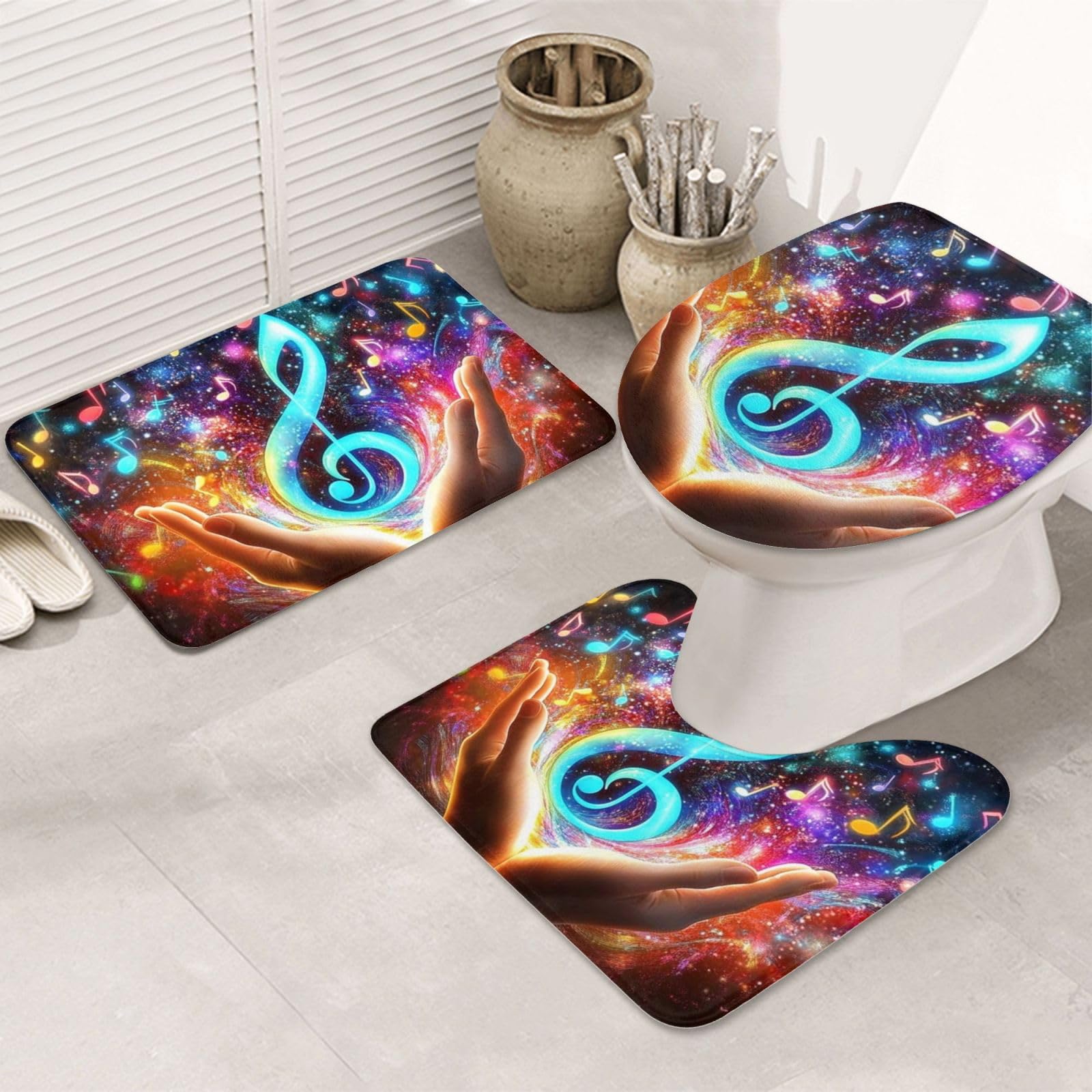 Juego de alfombras de baño de 3 piezas de microfibra suave Magic Hand Notes lavable