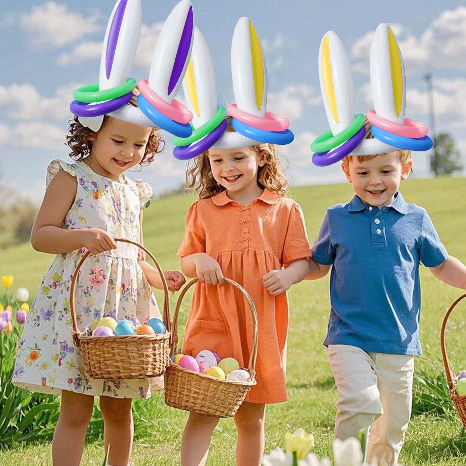 Jeu de Lancer d'Anneaux Gonflable pour Oreilles de Lapin, avec Anneaux et 1 Pompe,Jeu Exterieur Enfant Adulte,Amusant Jeux Gonflable Piscine pour Jardin Fête Pâques Party