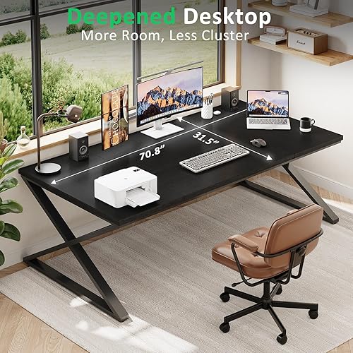 Miniatura 7 de IBF Escritorio grande para computadora negro, escritorio de escritura de 70.8 pulgadas de largo para oficina en casa, escritorio de estudio Roble