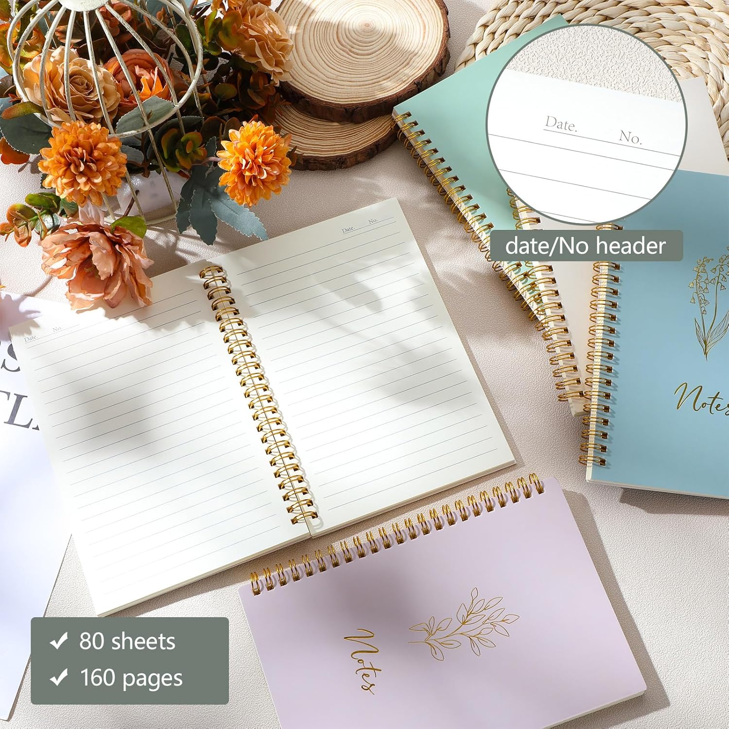 Gueevin 5 Pack Spiral Notebook Aesthetic School Supplies A5 Wide Ruled 160 Pages/ 80 Sheets Cute Notebook for Work Students School Office Supplies(Light Colors,Classic) - Image 4