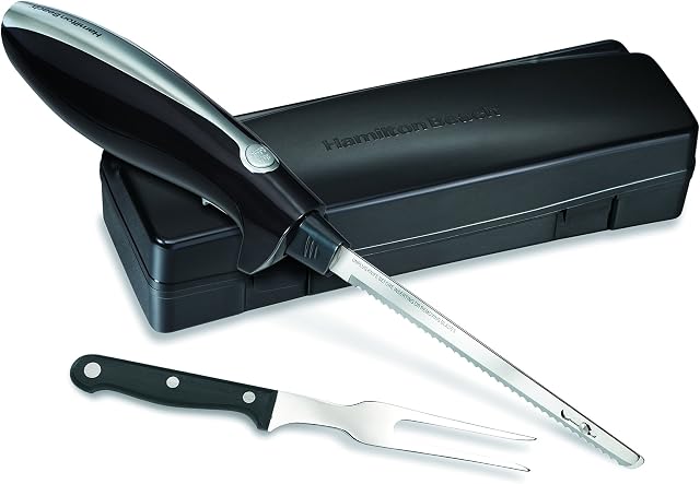 Hamilton Beach Electric Knife for Carving Meats, Poultry, Bread, Crafting Foam and More, Storage Case and Serving Fork Included, Black