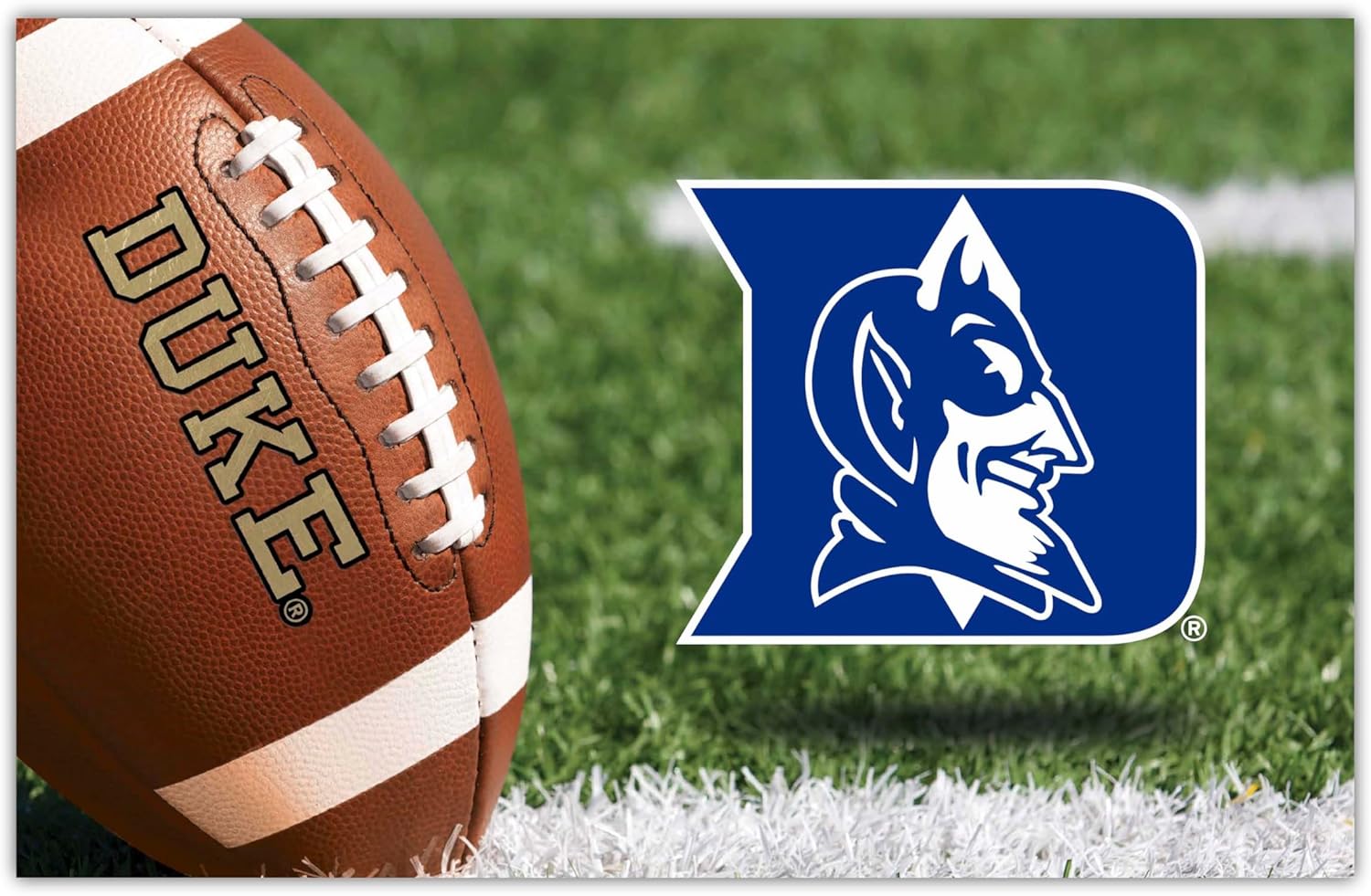 FANMATS 25629 Duke University HiDef Mat with Primary Logo|Ball & Field Photograph|18 x 30 inches