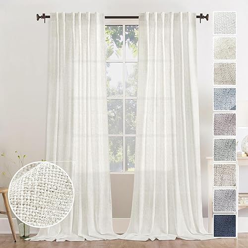 Miniatura 1 de Cortinas de lino de 120 pulgadas de largo de 120 pulgadas de largo para sala de estar, juego de 2 paneles, color crema natural, pestañas traseras,