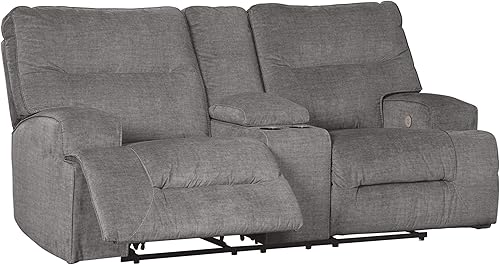 Signature Design by Ashley Coombs Power Sofá reclinable doble con consola central y puerto USB gris